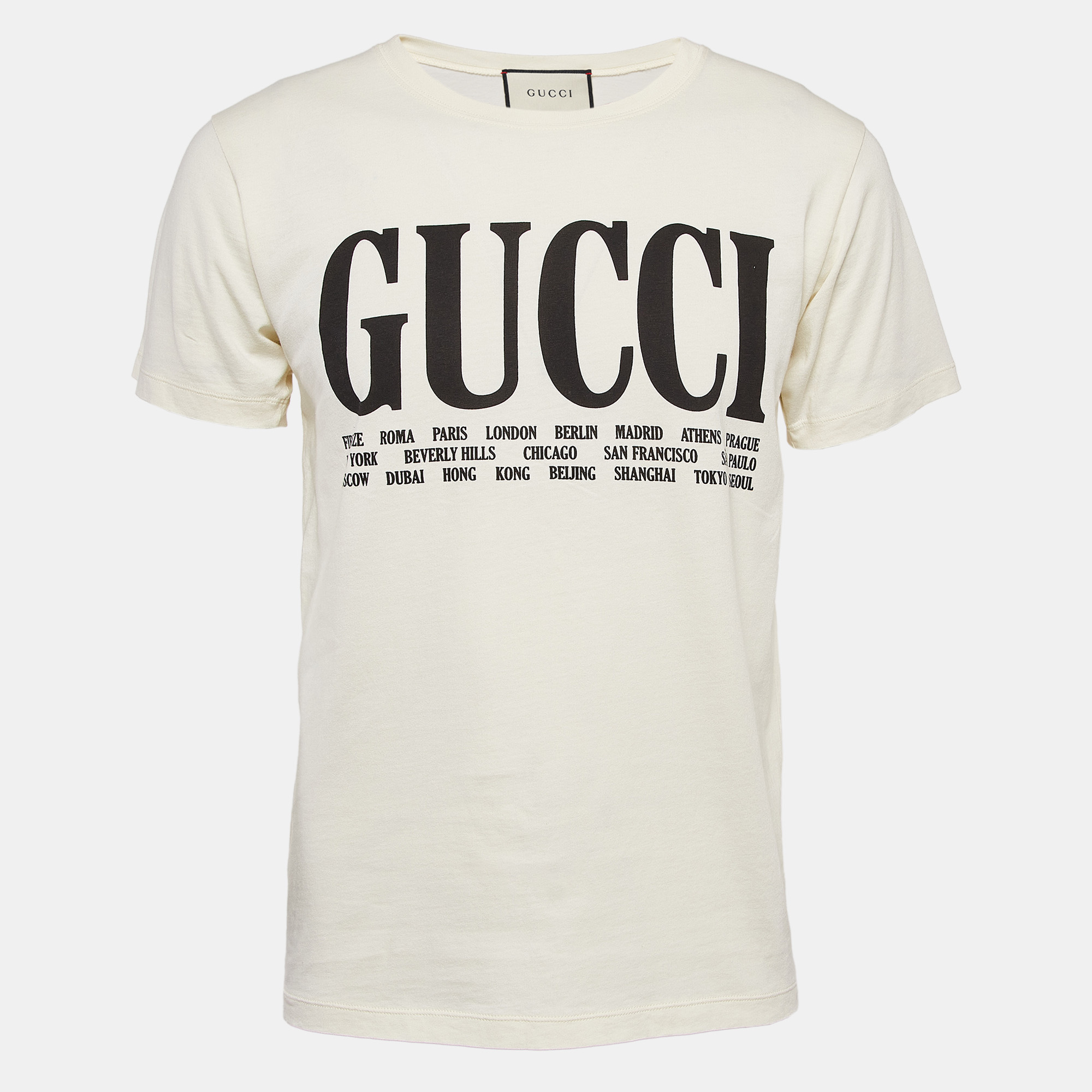 

Gucci Cream Logo Cities Print Jersey Crew Neck T-Shirt XXS