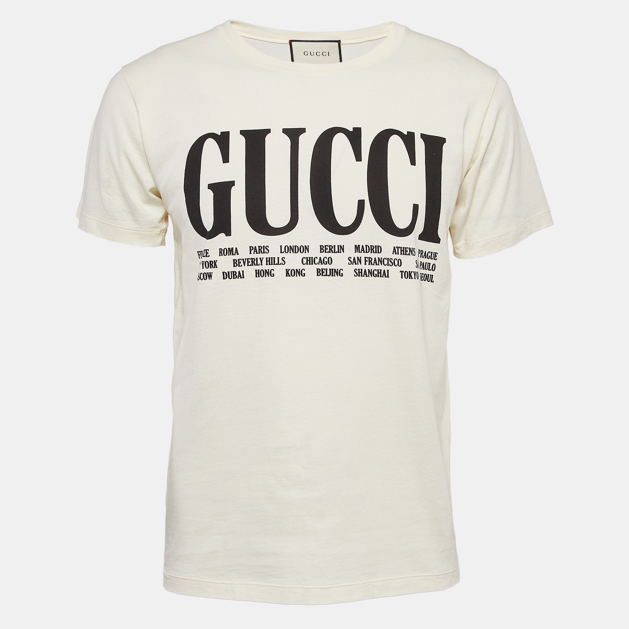 

Gucci Cream Logo Cities Print Jersey Oversized T-Shirt XXS