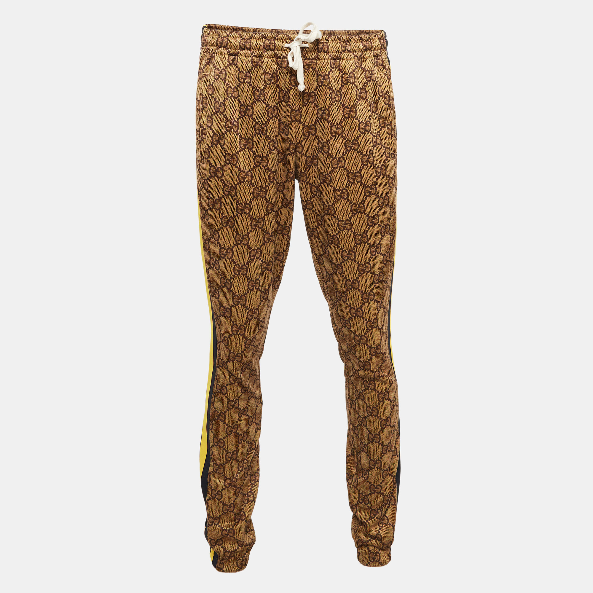 

Gucci Beige GG Logo Print Jersey Contrast Trimmed Joggers L, Brown