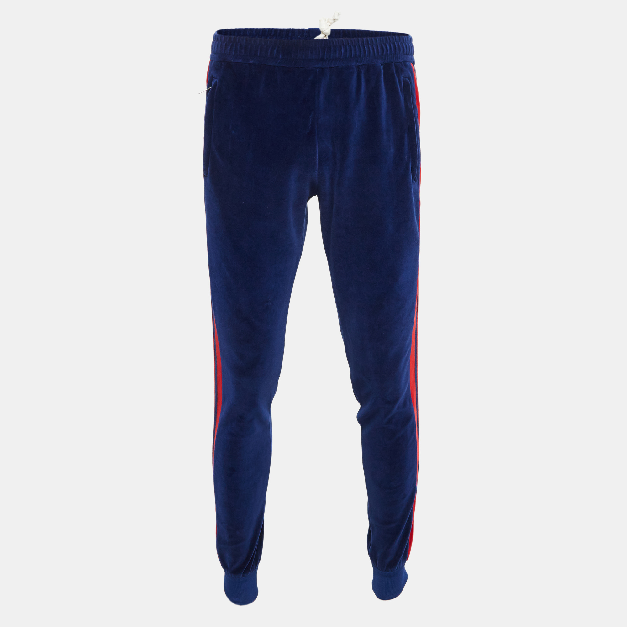 Pre-owned Gucci Blue Side Stripe Velour Jogging Pants M