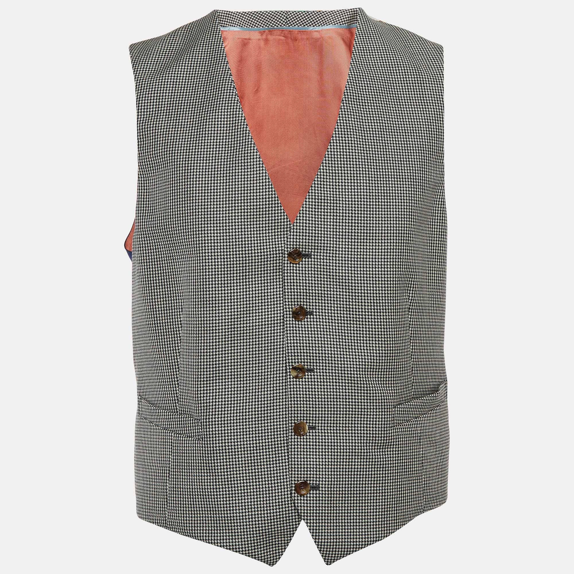 Pre-owned Gucci Multicolor Houndstooth Button Front Vest Xl