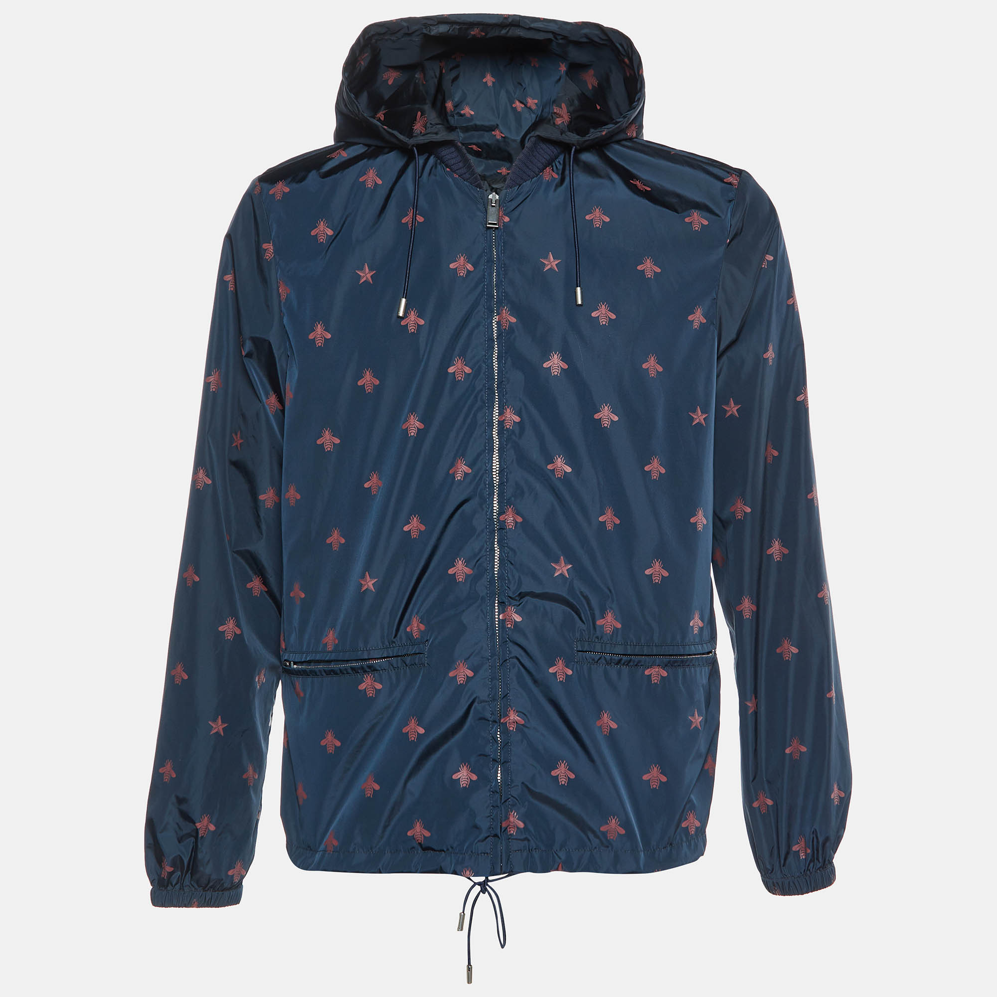 

Gucci Navy Blue Wasp Print Synthetic Windbreaker Jacket M