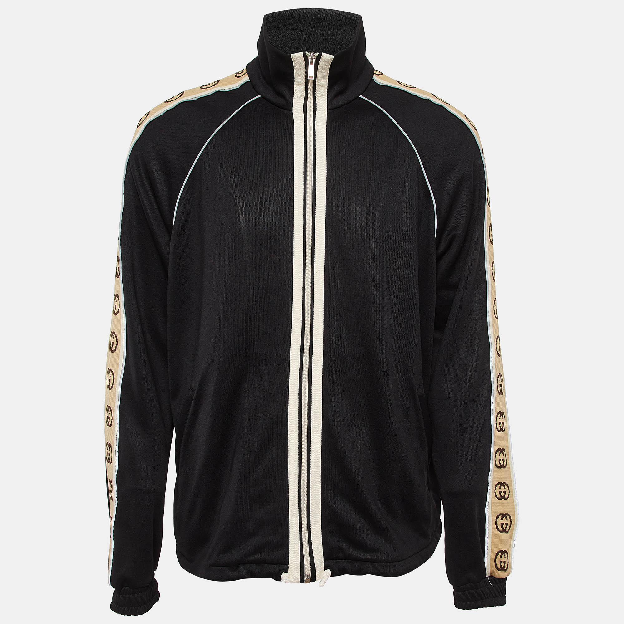 

Gucci Black Jersey Monogram Logo Trimmed Zip-Up Jacket M