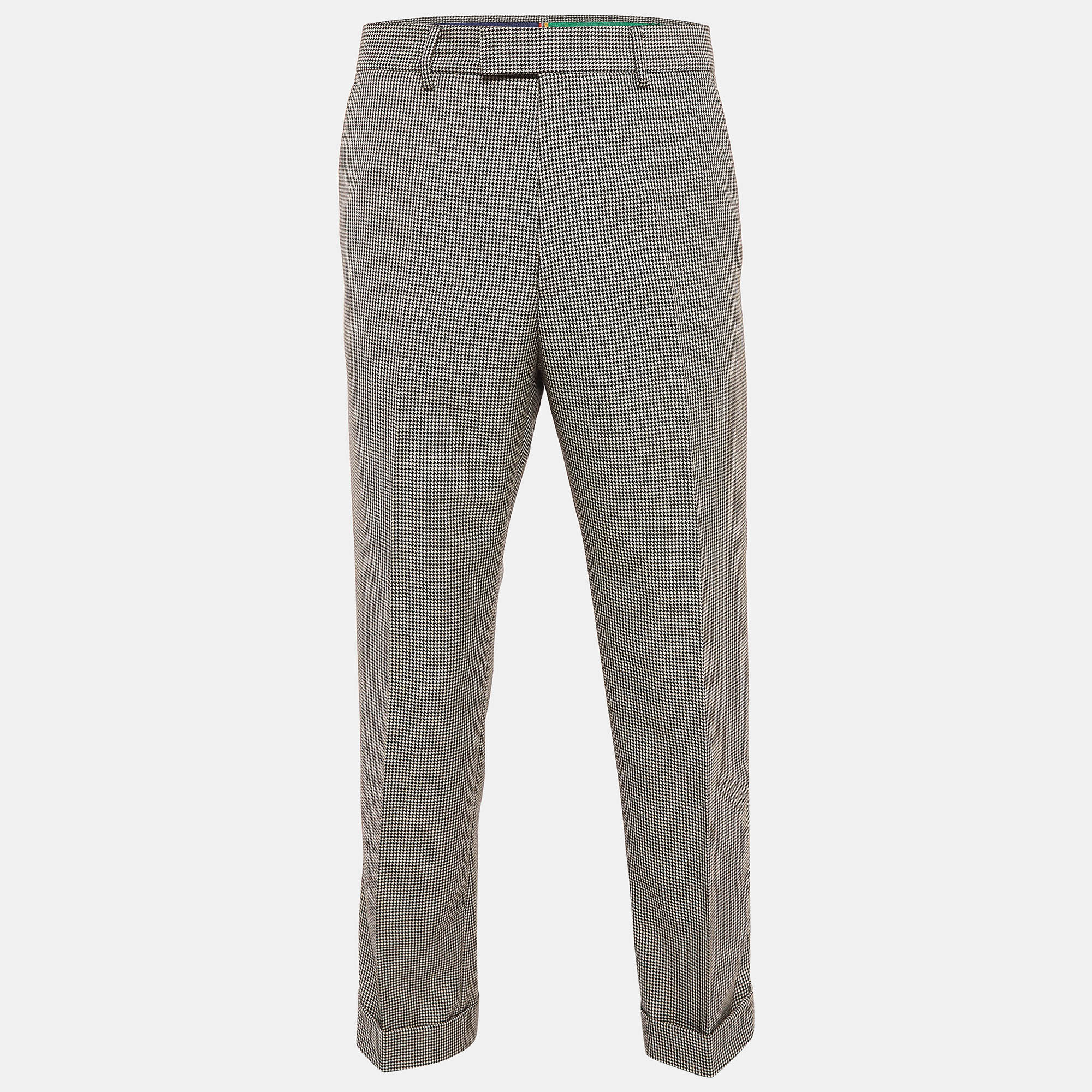 Pre-owned Gucci Beige/black Houndstooth Wool Pants L