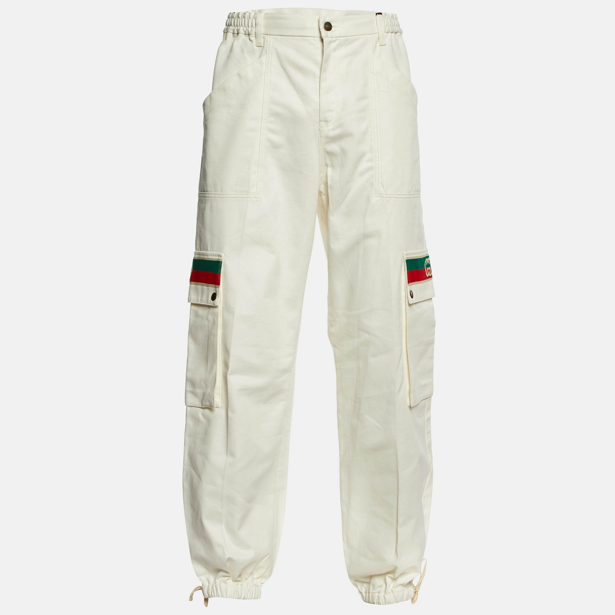 Pre-owned Gucci White Cotton Elasticated Bottom Cargo Pants Xxl