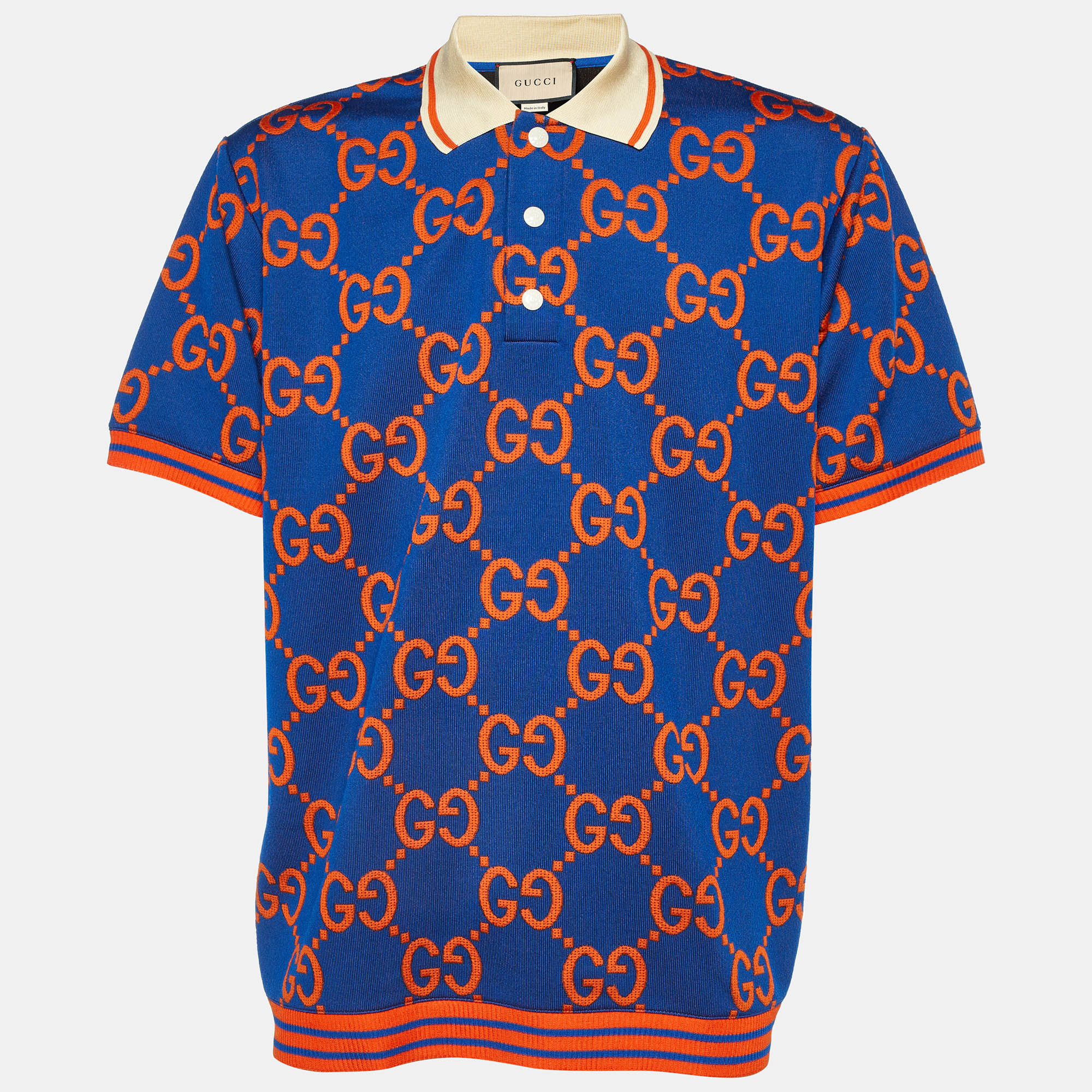 

Gucci Blue/Orange GG Jacquard Jersey Polo T-Shirt XL