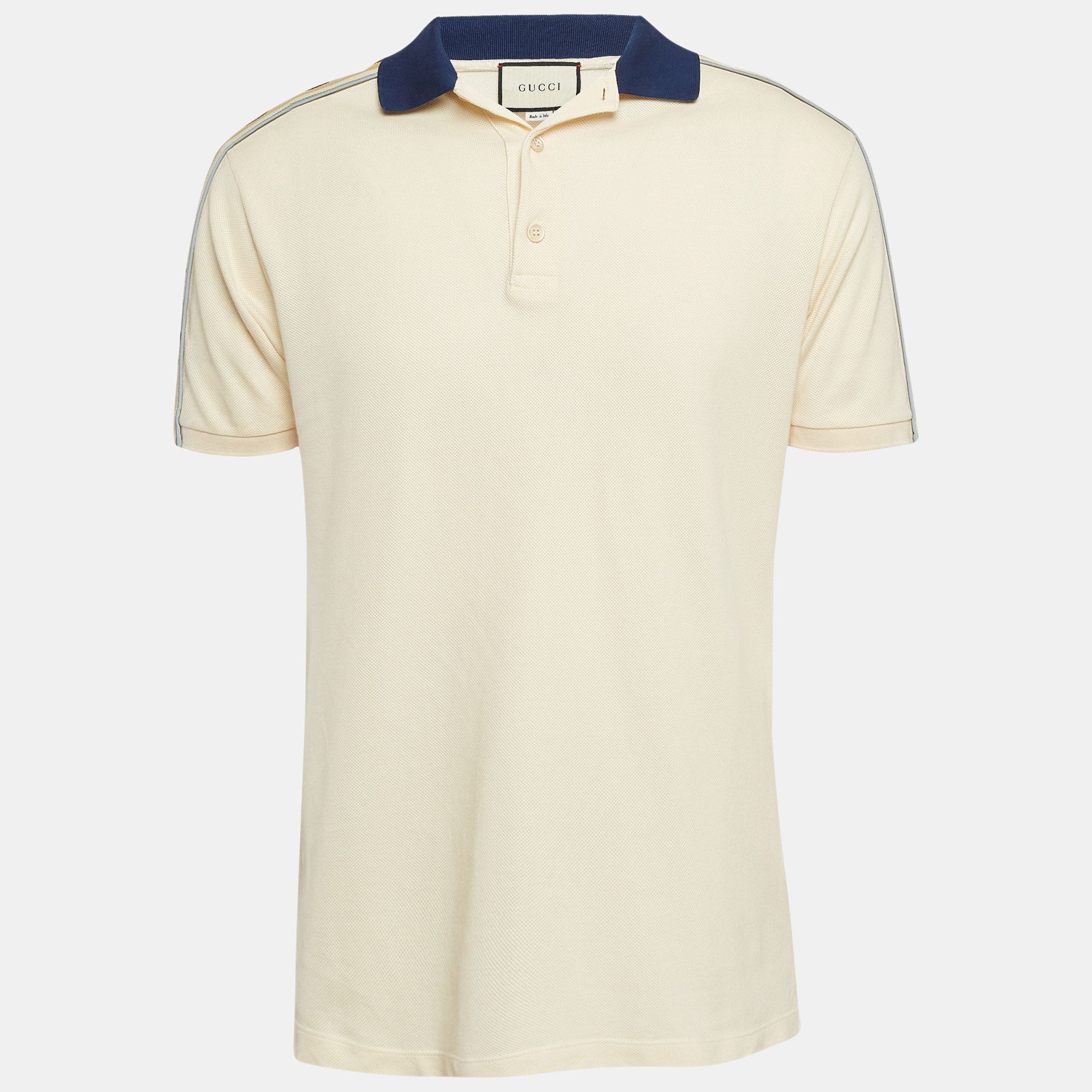 

Gucci Cream Interlock GG Stripe Cotton Polo T-Shirt M