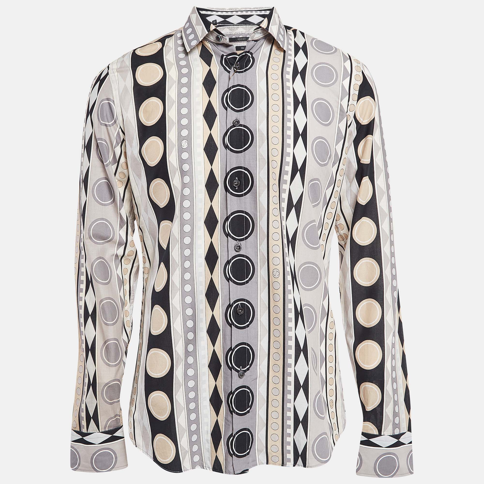 

Gucci Grey/Multicolor Printed Cotton Button Front Shirt L