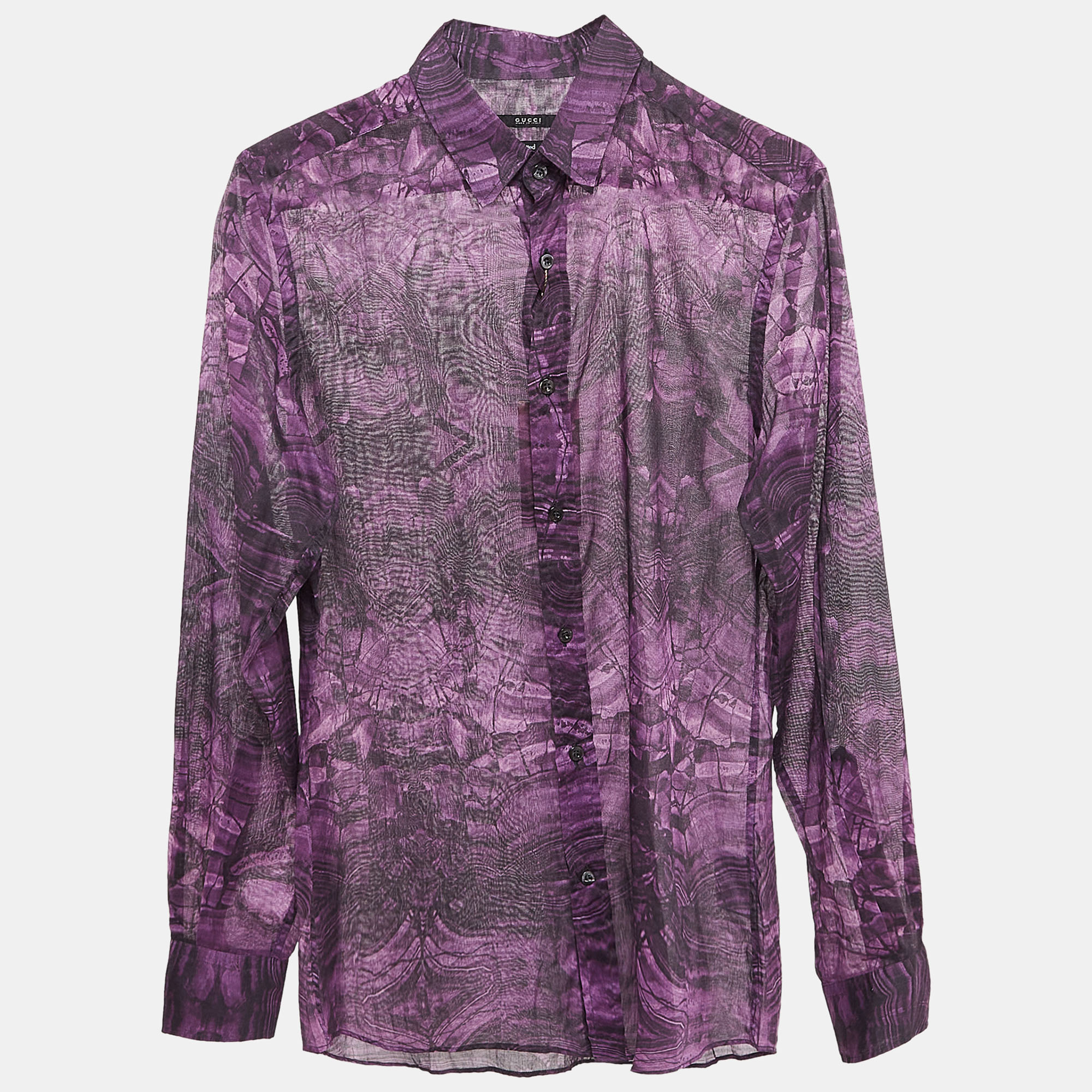 

Gucci Purple Abstract Print Cotton Fitted Shirt M