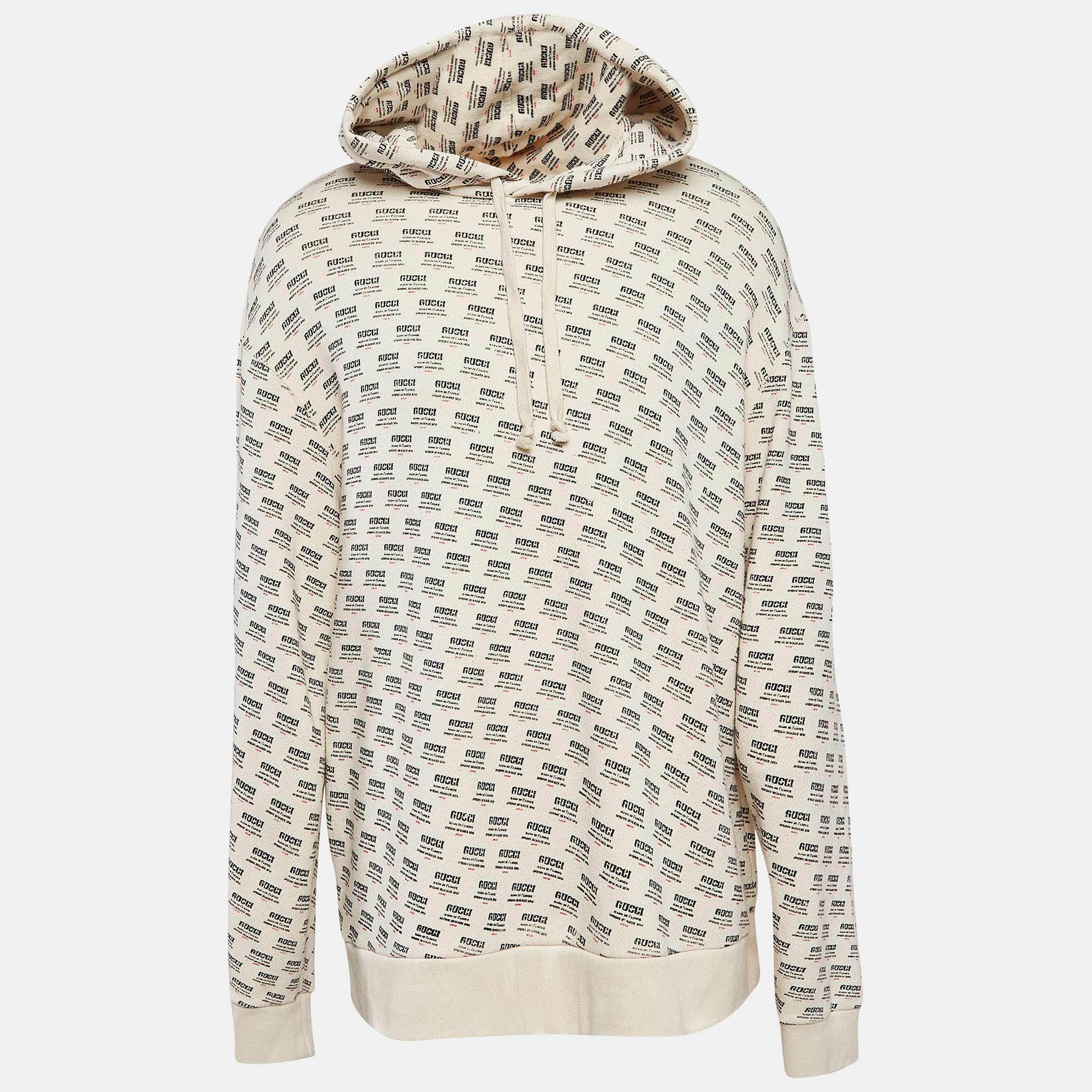 

Gucci Cream Beige Guccify Print Cotton Knit Hoodie XXL