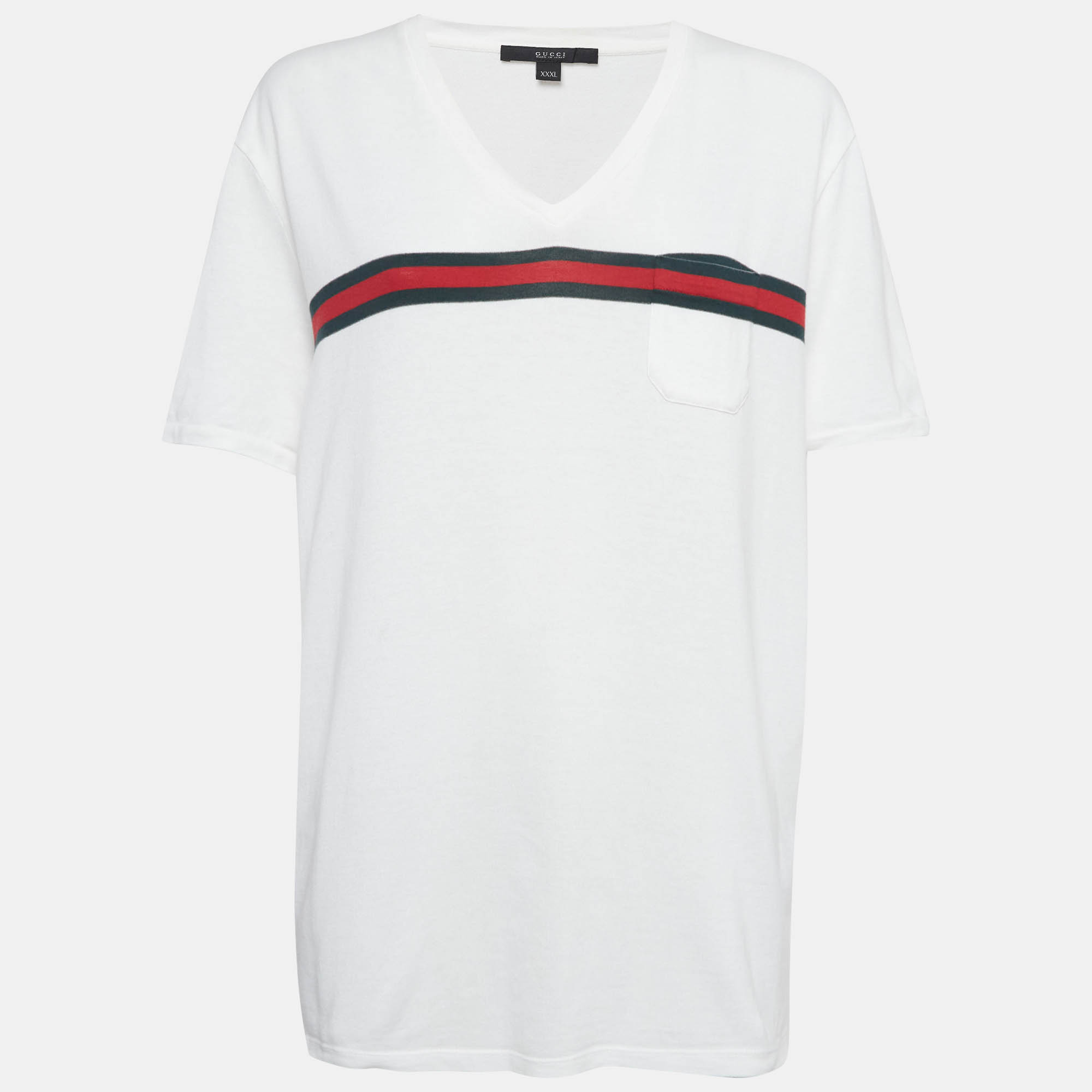 

Gucci White Logo Stripe Jersey V-Neck T-Shirt XXXL