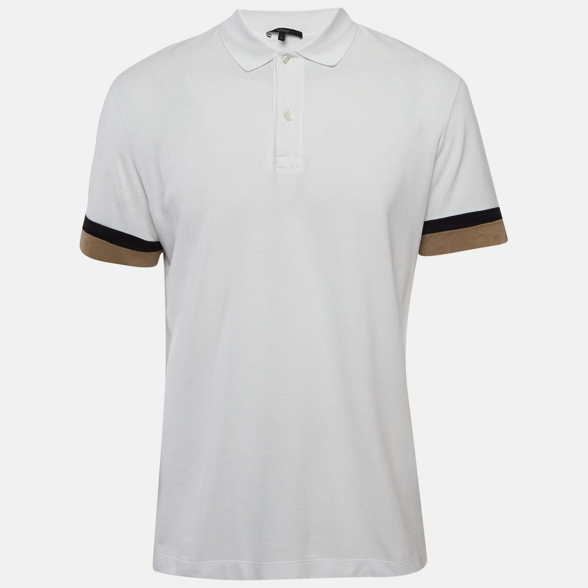 

Gucci White Cotton Cut & Sew Paneled Sleeve Polo T-Shirt L