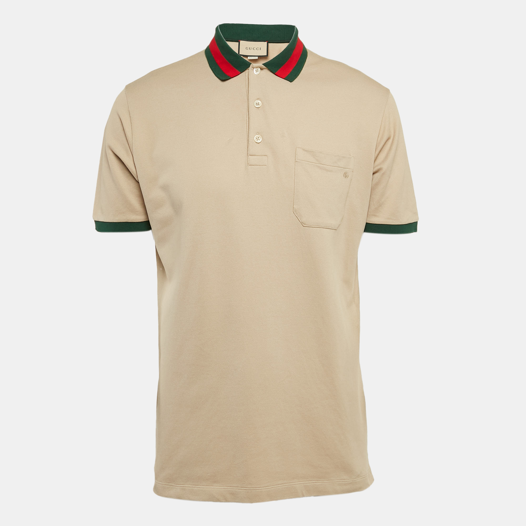 

Gucci Beige Web Collar Cotton Piquet Polo T-Shirt L