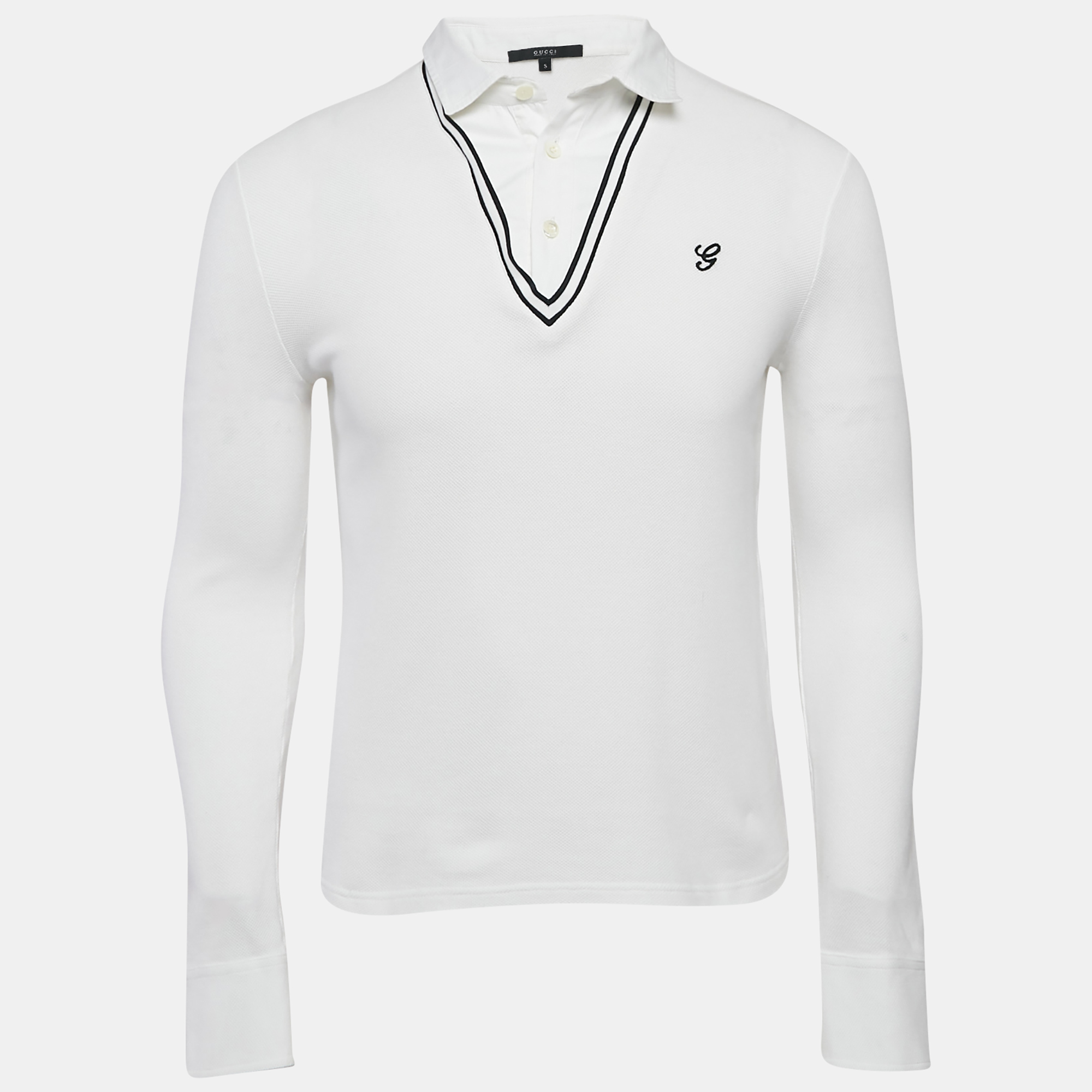 

Gucci White Cotton Pique Long Sleeve Polo T-Shirt S