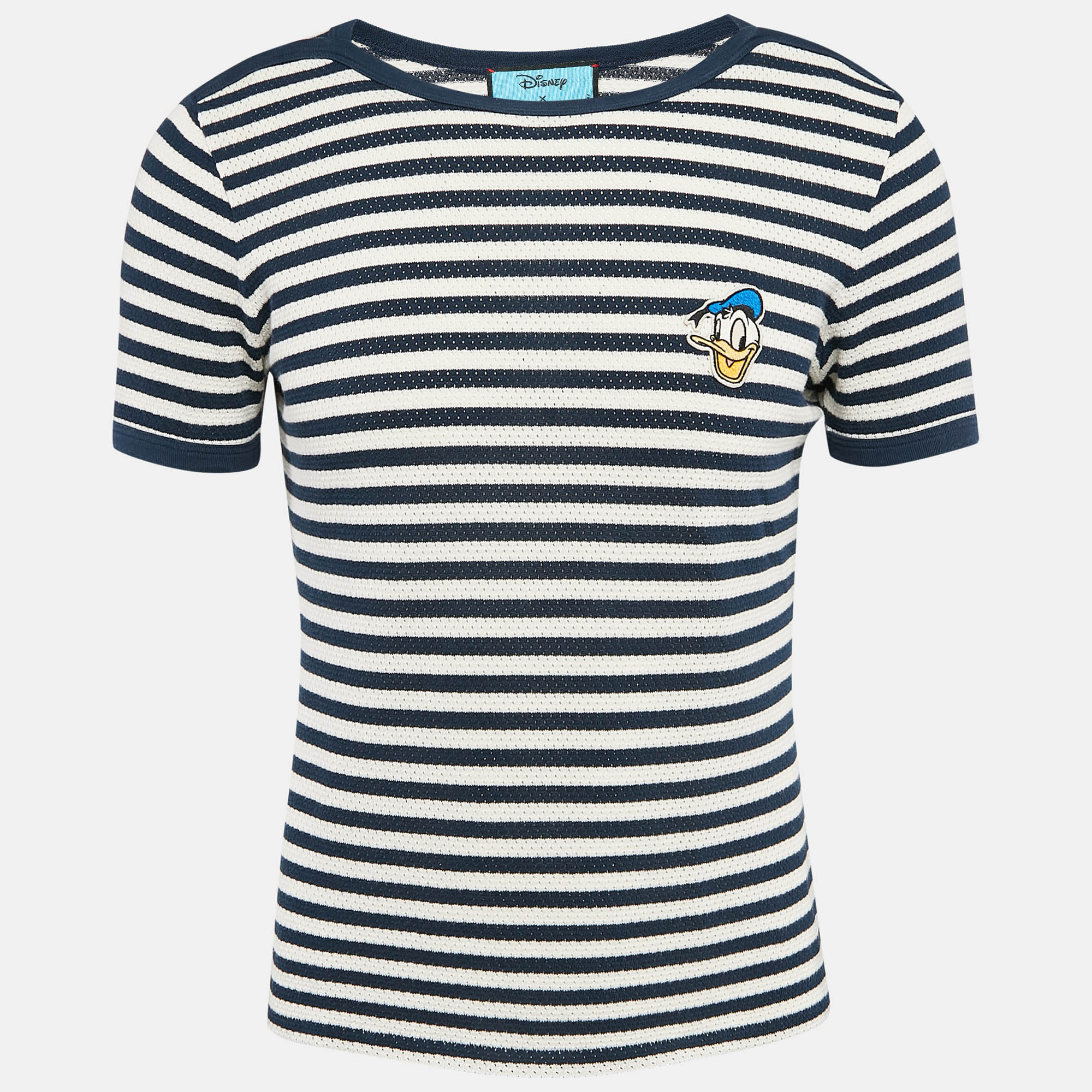 

Gucci X Disney Blue/White Donald Duck Applique Striped Jersey T-Shirt M