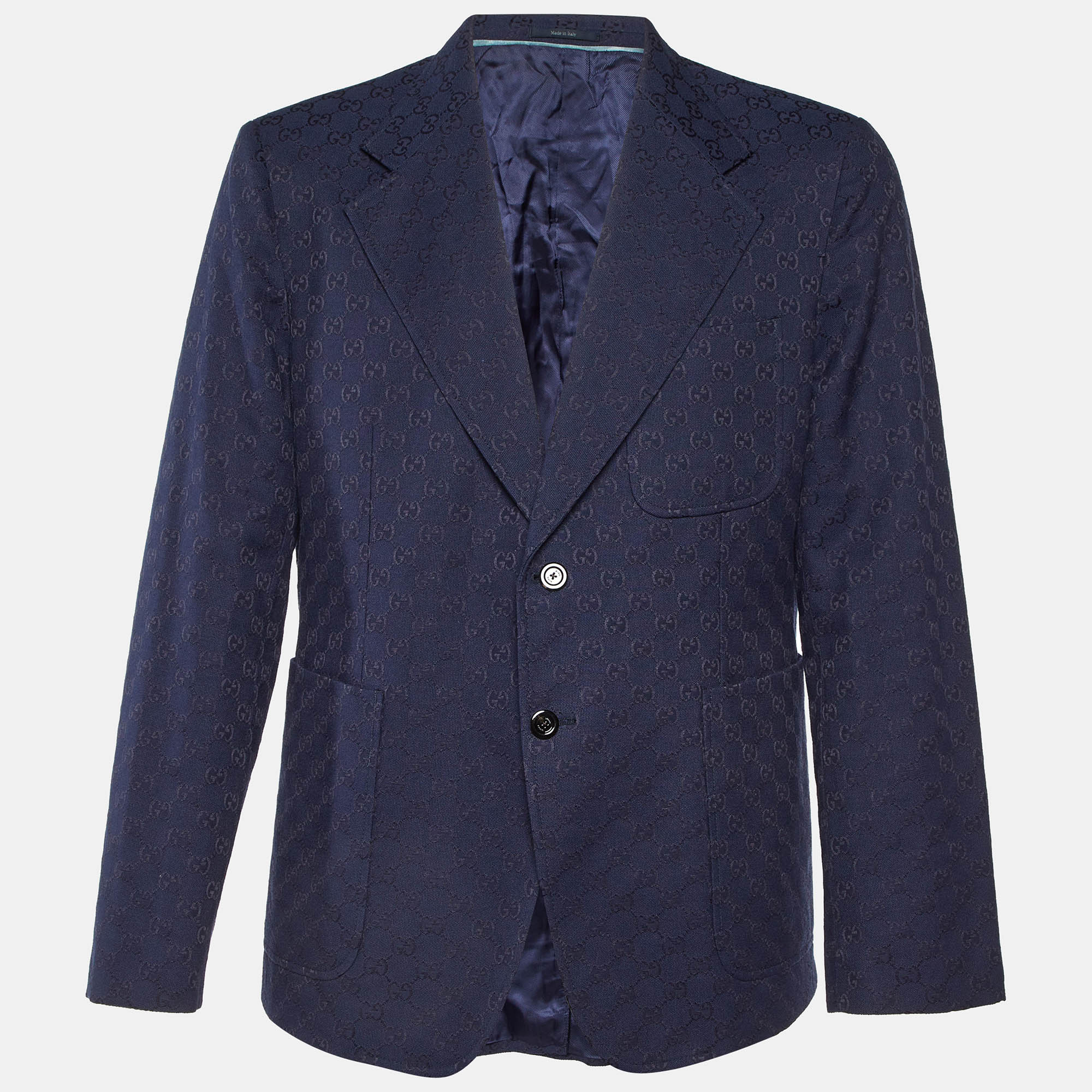 

Gucci Navy Blue GG Supreme Jacquard Cotton Blend Blazer XXL