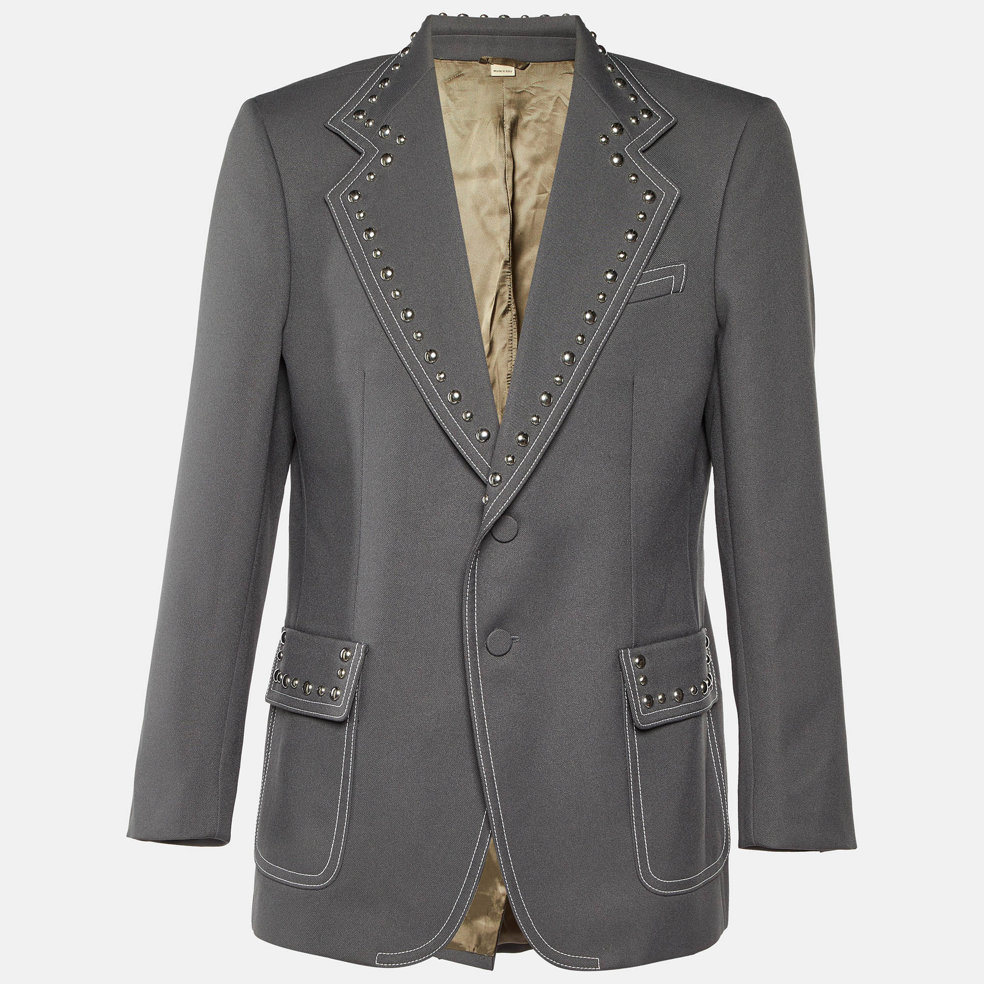 

Gucci Grey Gabardine Studded Single Breasted Blazer XL