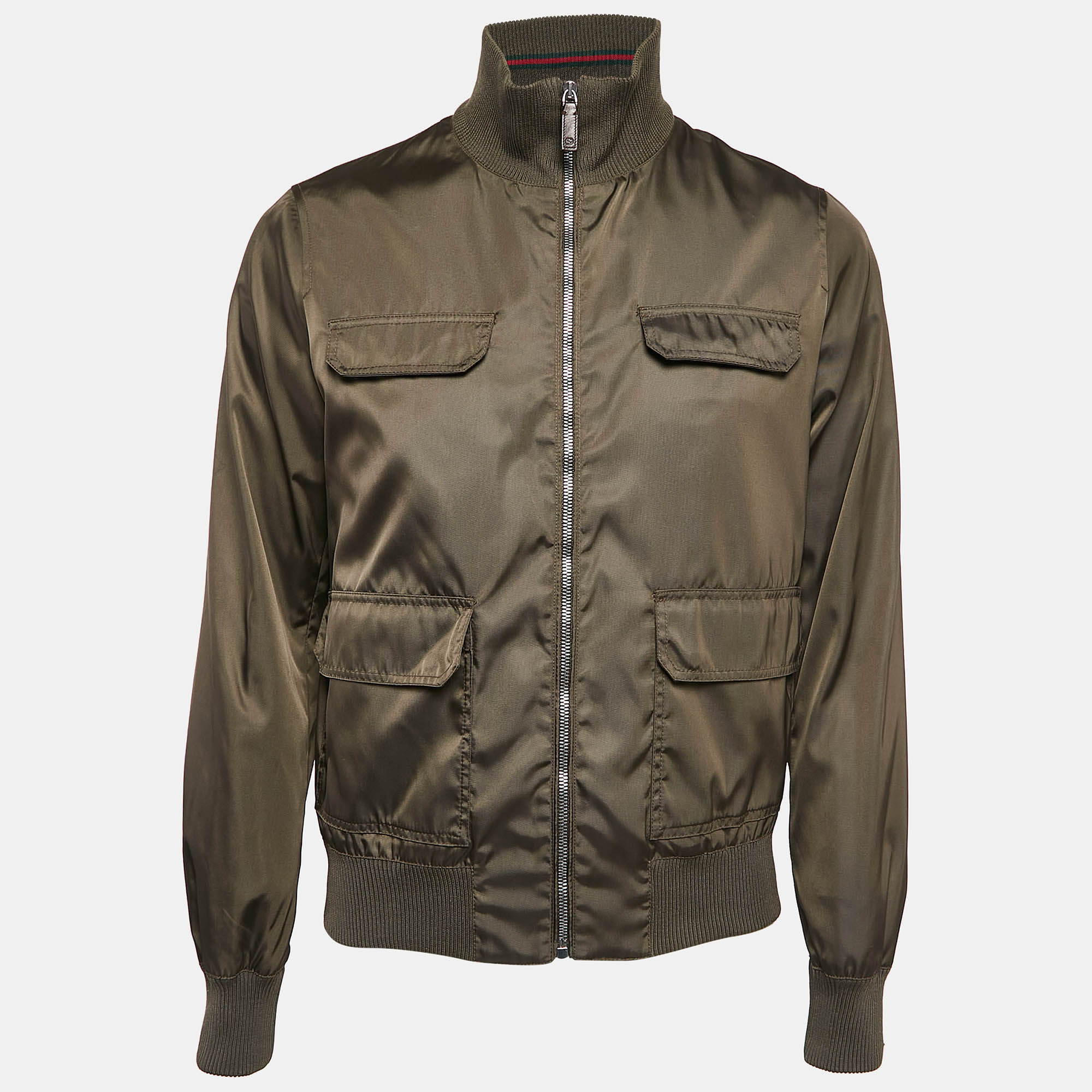 

Gucci Olive Green Synthetic Zip-Up Bomber Jacket S