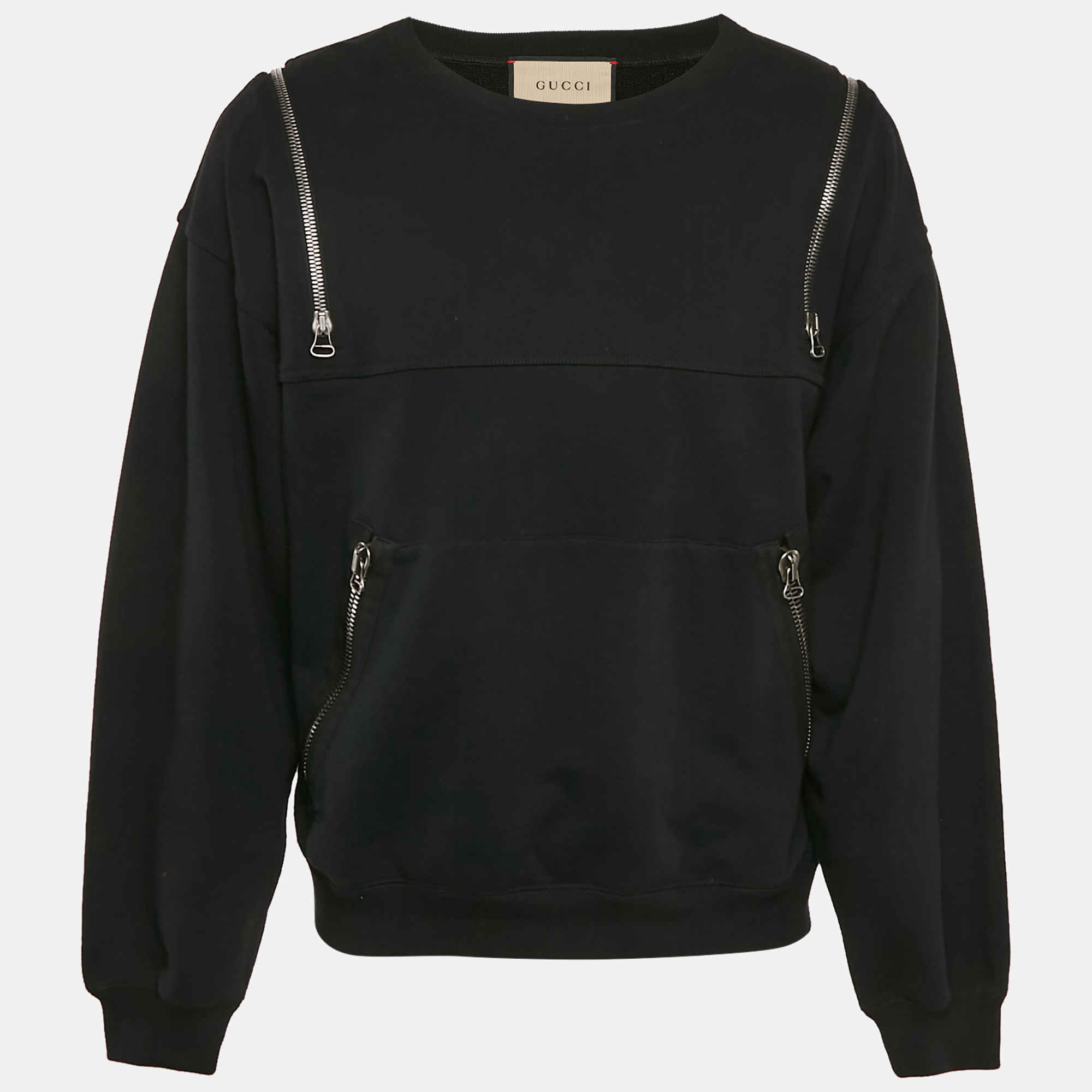 

Gucci Black Printed Cotton Zip Detail Sweatshirt S