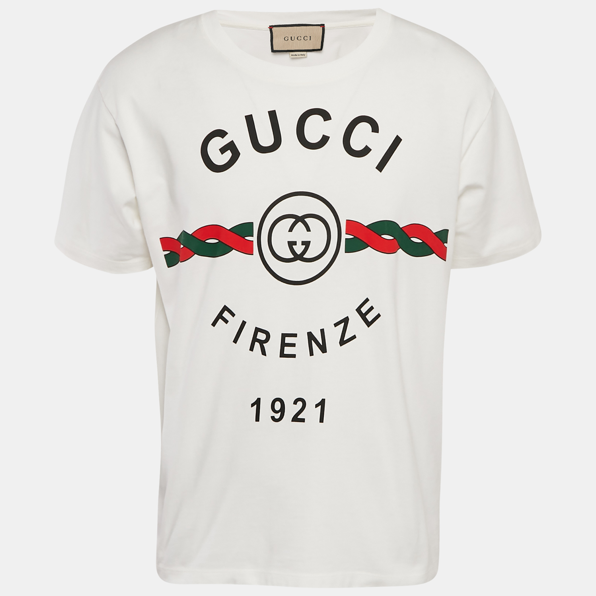 

Gucci White Firenze Print Cotton Crew Neck T-Shirt XS