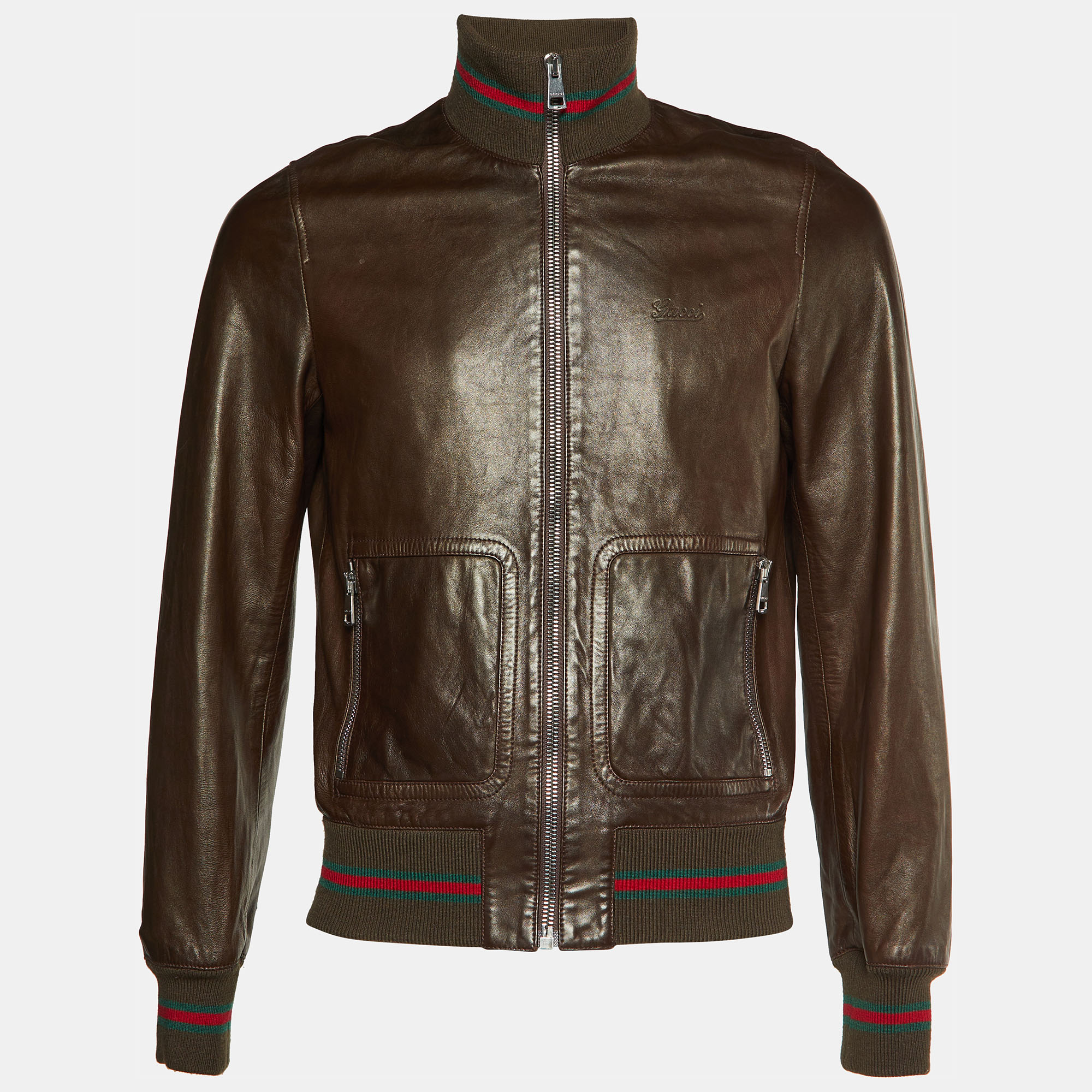 

Gucci Brown Leather Bomber Jacket S