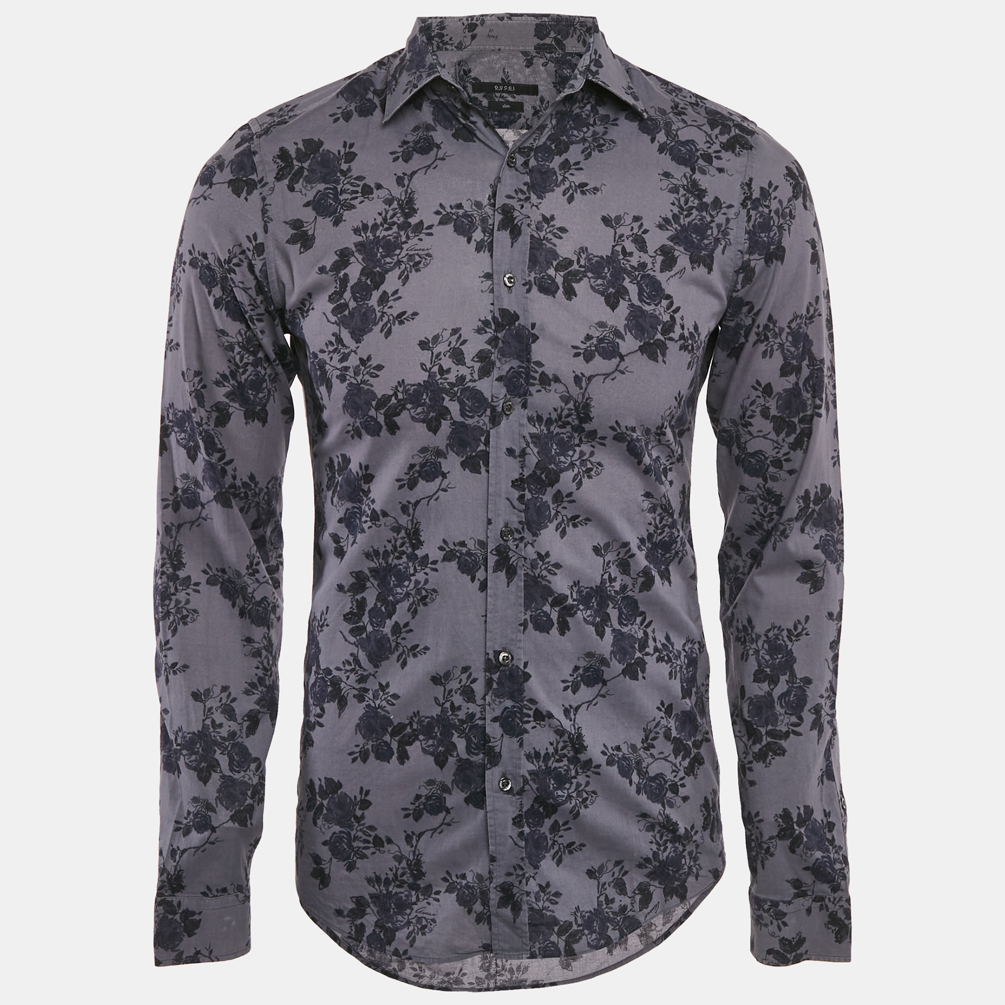 

Gucci Grey Floral Print Cotton Button Front Shirt S