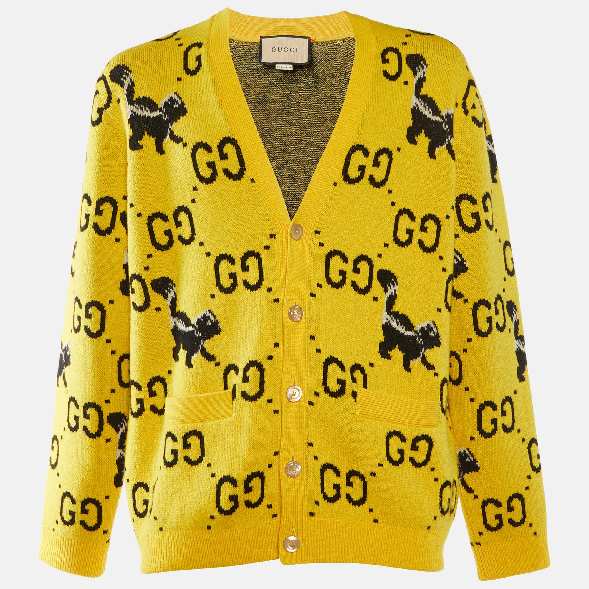 

Gucci Yellow GG Skunk Wool Knit Button Front Cardigan M