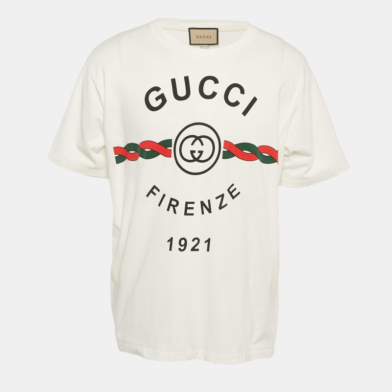 

Gucci White Logo Print Cotton Crew Neck T-Shirt M