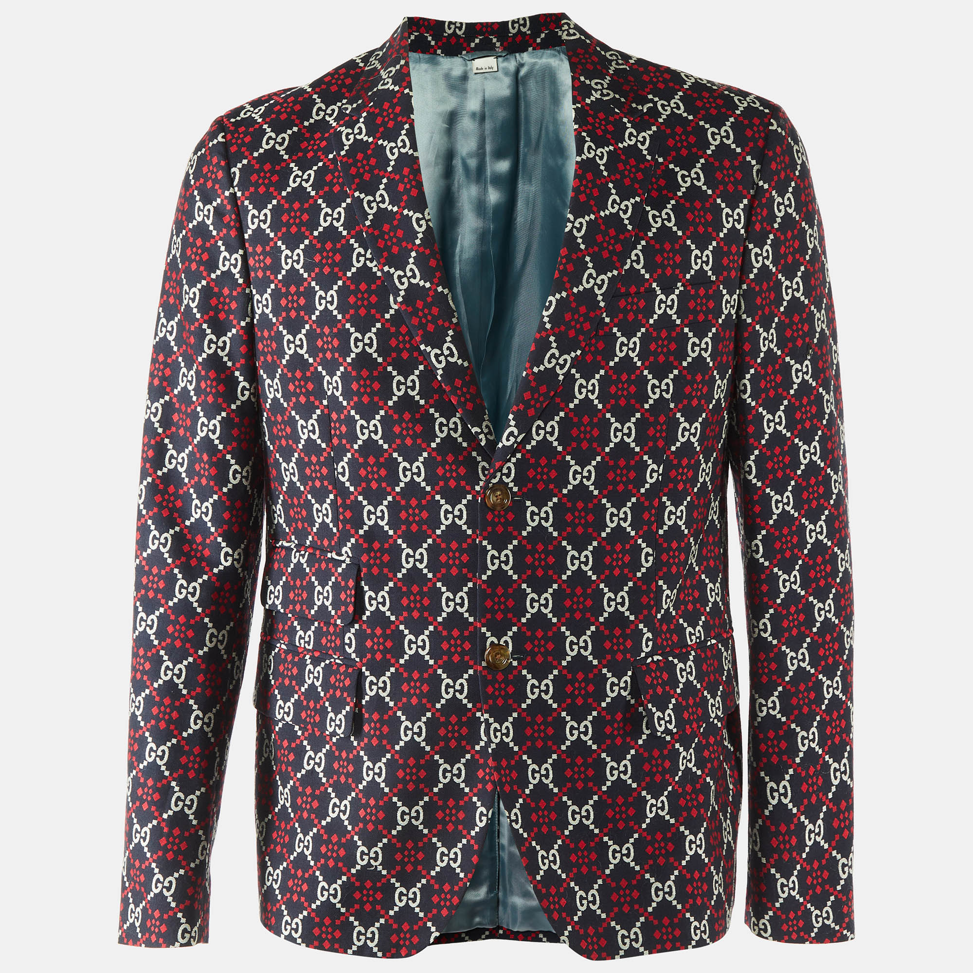 

Gucci Navy Blue GG Diamond Jacquard Cambridge Jacket L