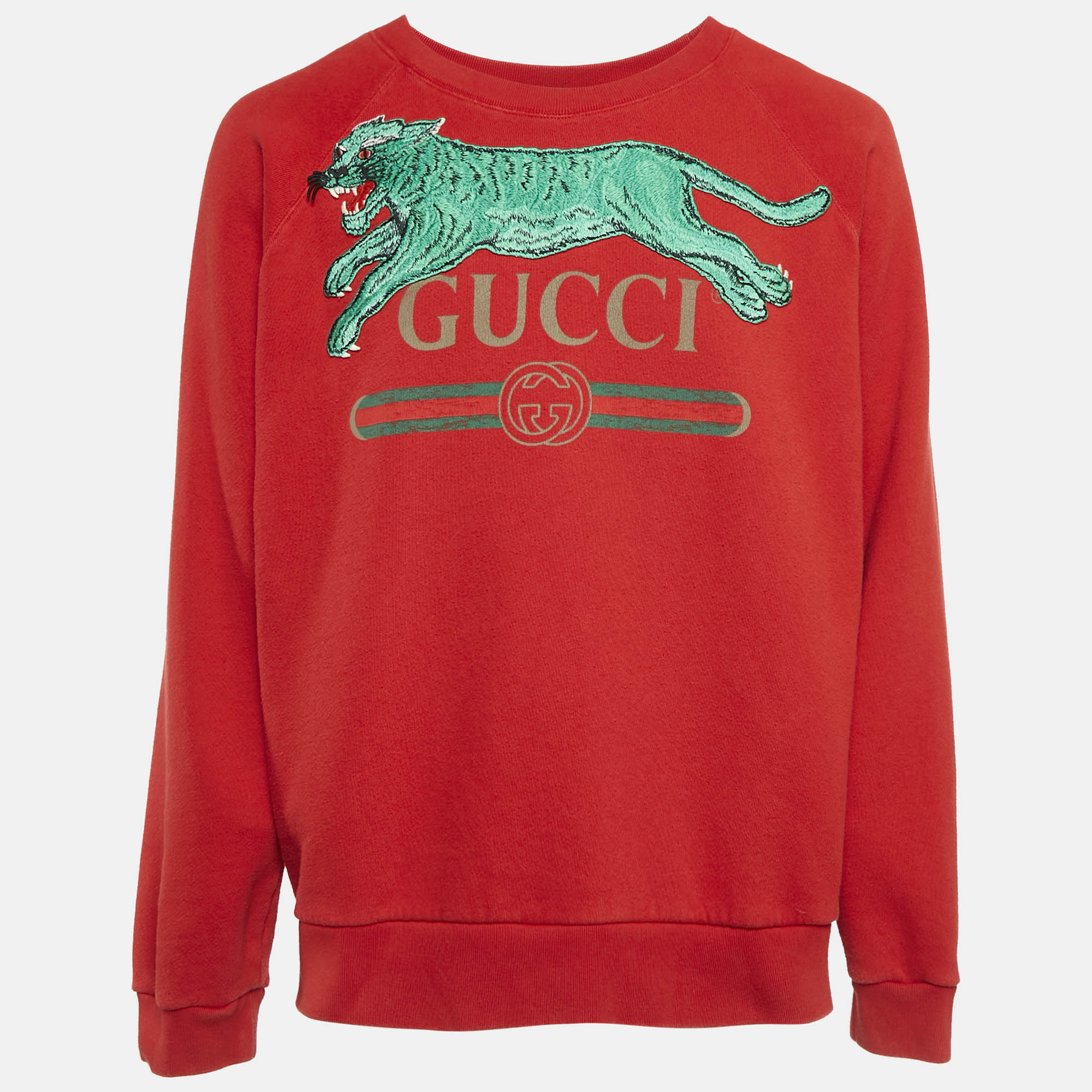 

Gucci Red Tiger Applique Cotton Knit Crewneck Sweater XL