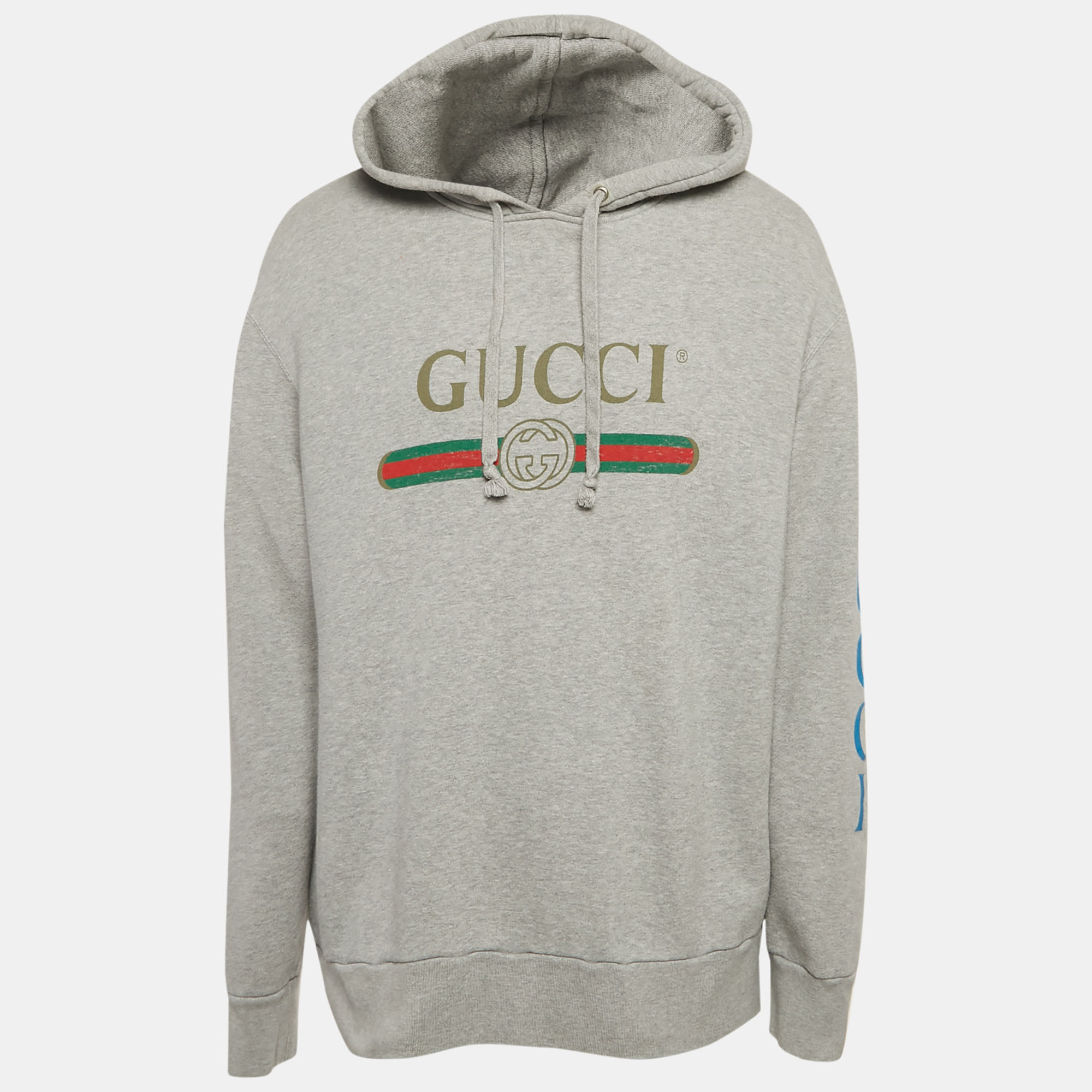 

Gucci Grey Vintage Logo Print Cotton Knit Hoodie XL