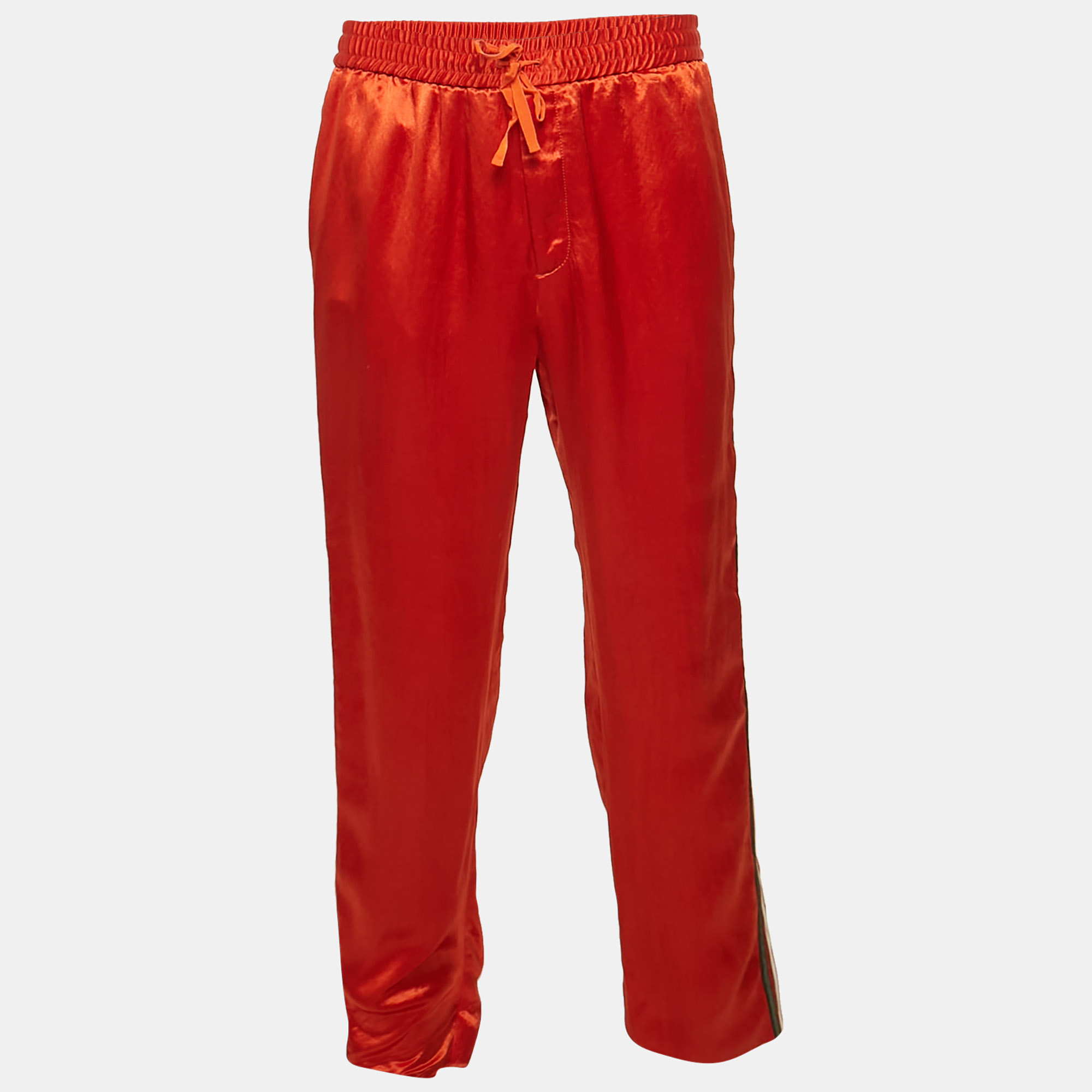 

Gucci Orange Satin Web Tape Trimmed Trackpants XL