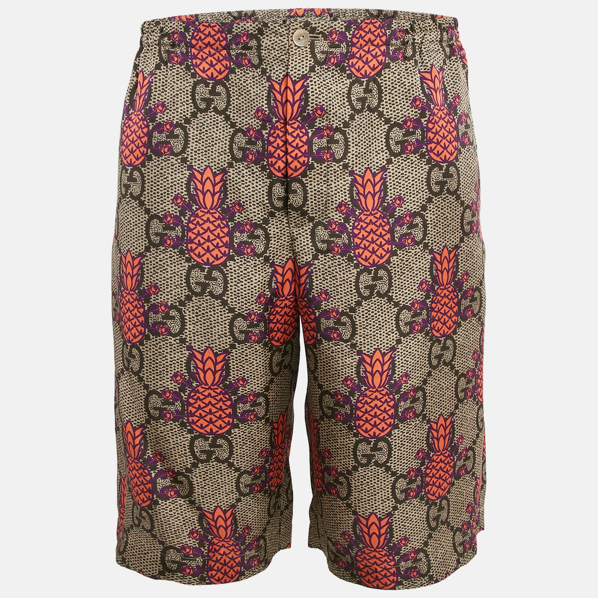 

Gucci Brown/Pink Pineapple GG Print Silk Shorts M