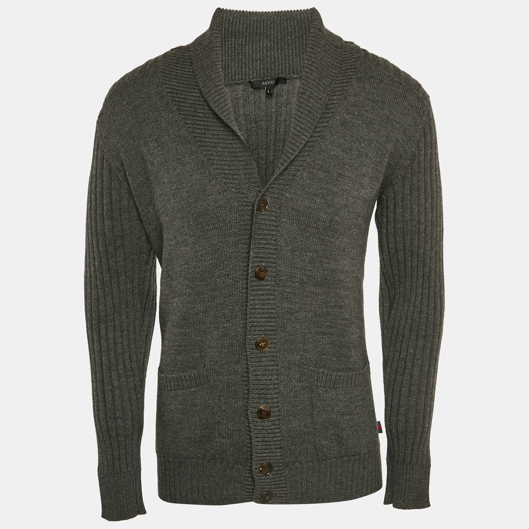 

Gucci Grey Rib Knit Wool Knit Cardigan L