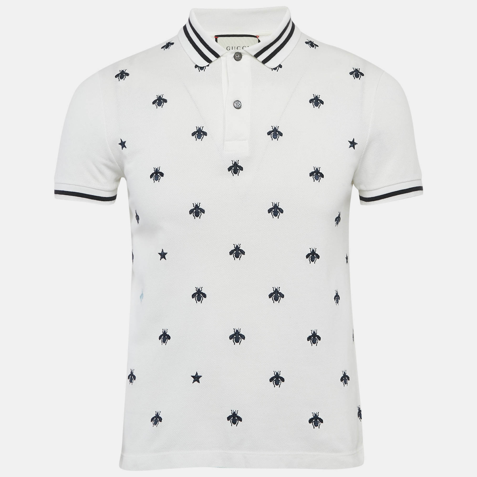 

Gucci White Cotton Pique Bee Embroidered Polo T-Shirt XS