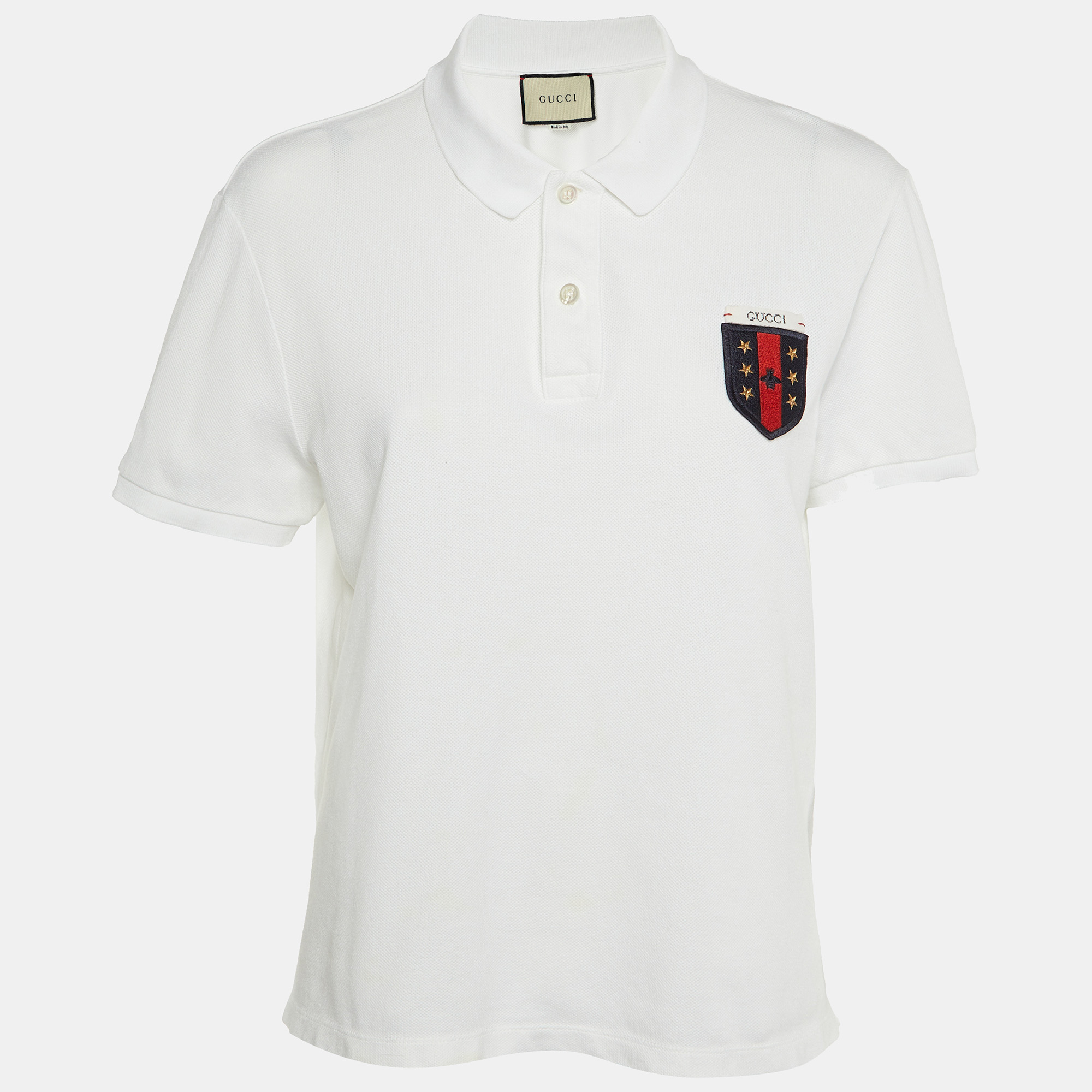 

Gucci White Cotton Pique Logo Patch Detail Polo T-Shirt L