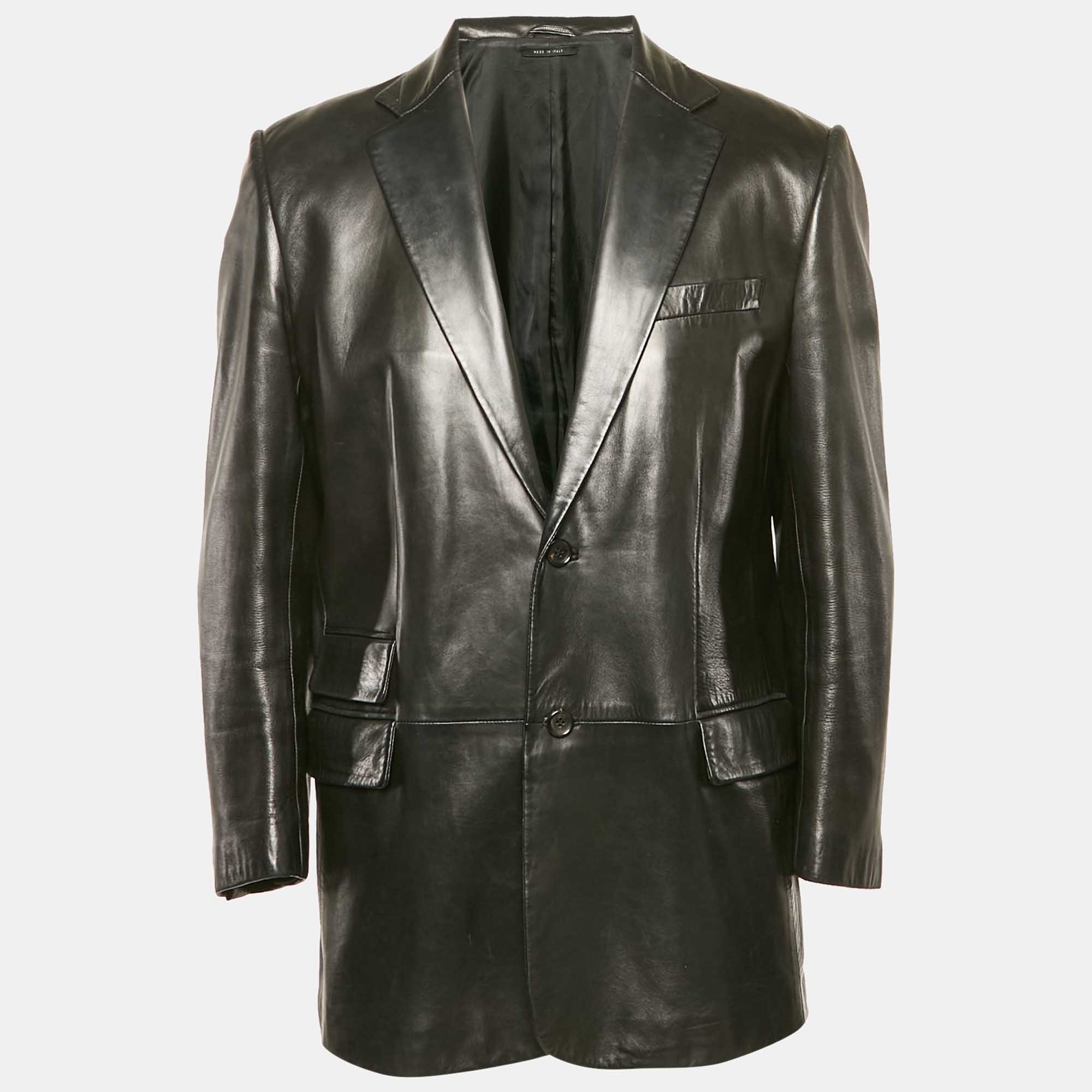 

Gucci Black Leather Single Breasted Blazer L