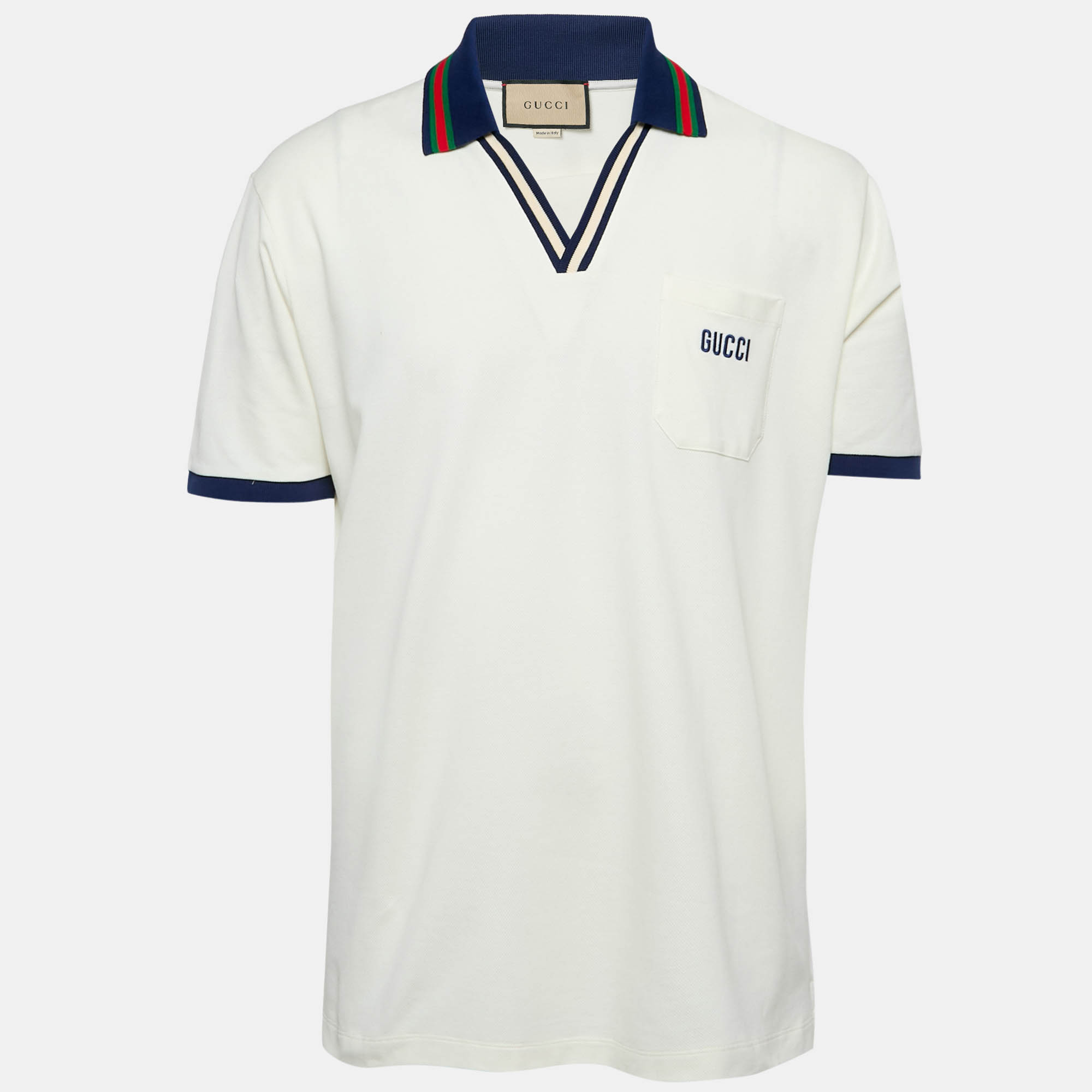 

Gucci Off-White Logo Embroidered Cotton Pique Polo T-Shirt XL