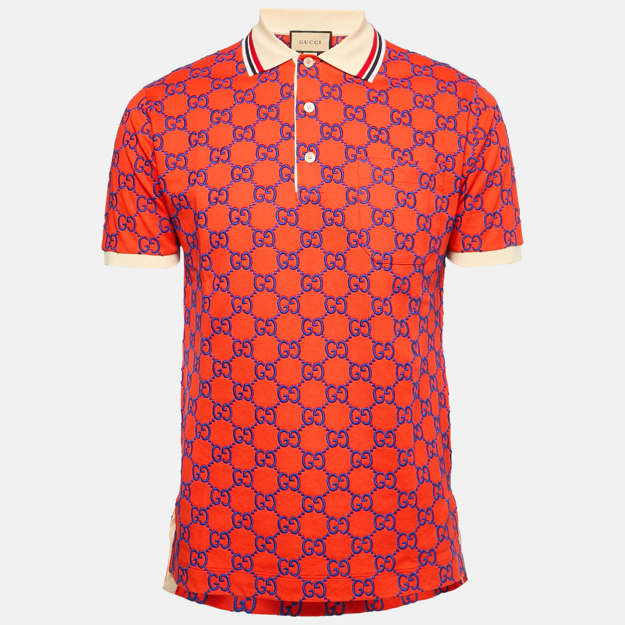 

Gucci Red GG Supreme Embroidery Cotton Pique Polo T-Shirt XS