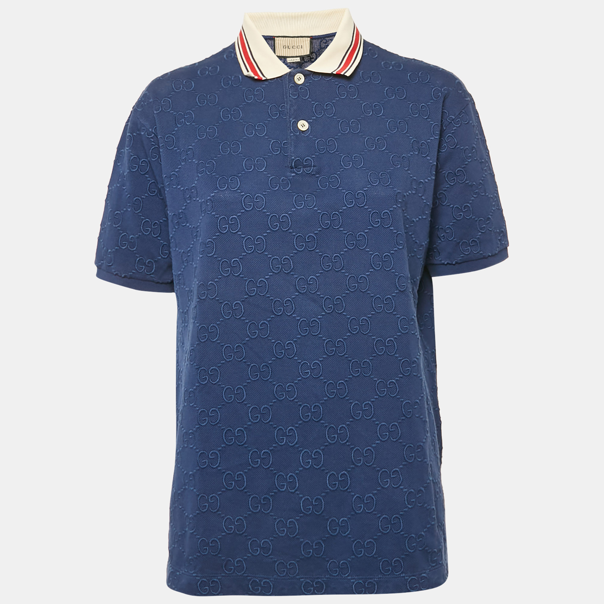 

Gucci Blue GG Embroidered Cotton Pique Polo T-Shirt S
