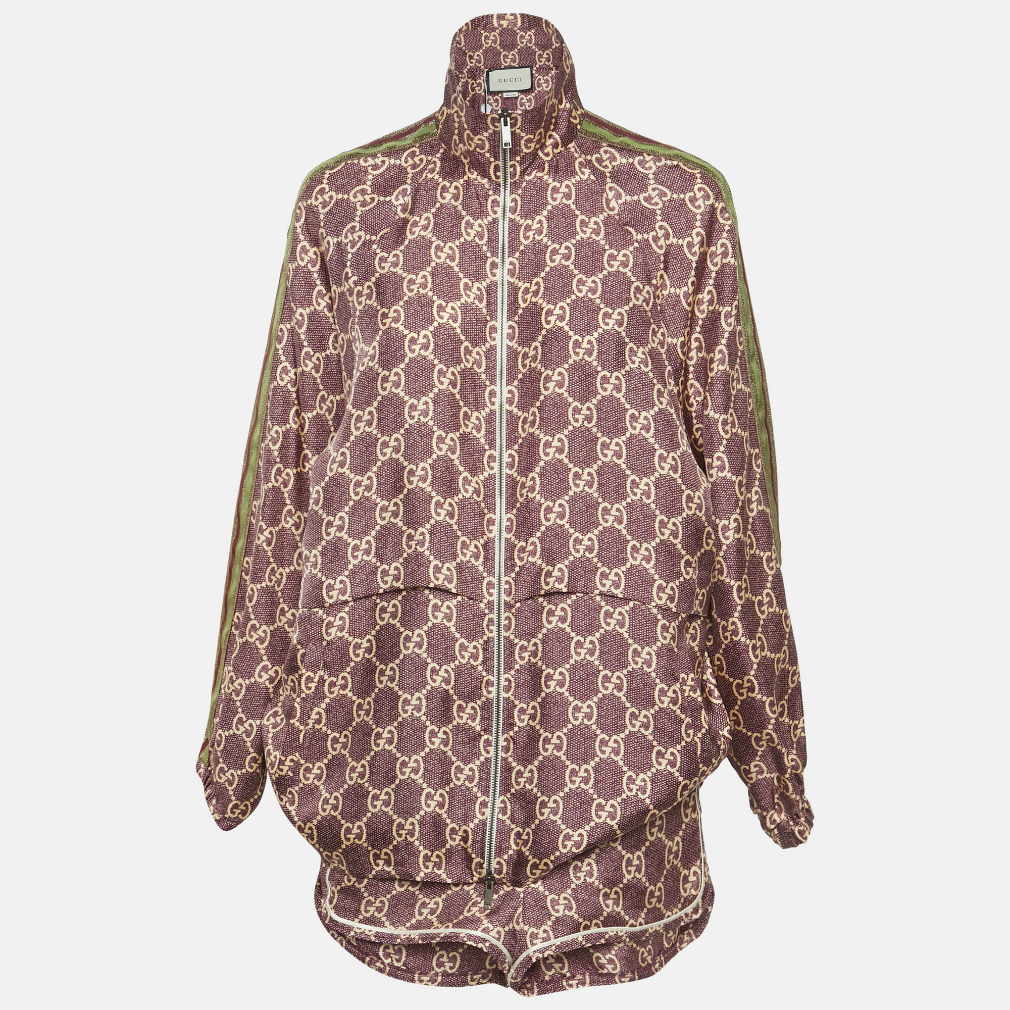 

Gucci Burgundy GG Supreme Print Silk Jacket and Shorts Set S/XXXS