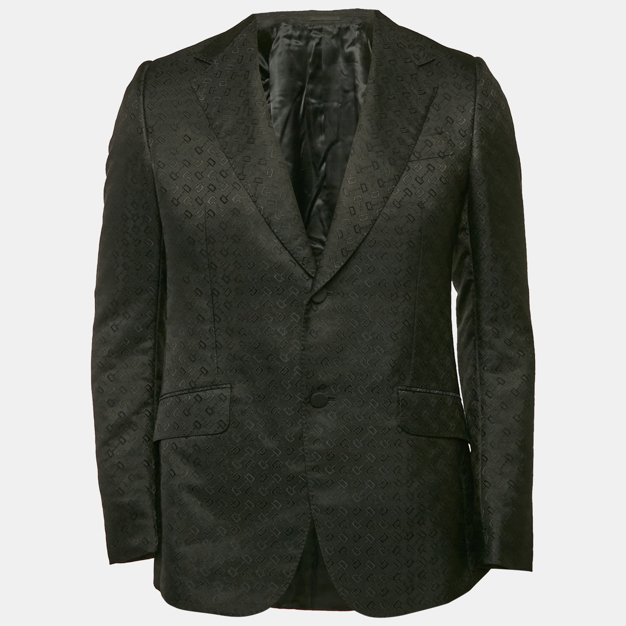 

Gucci Black Horse-bit Jacquard Single Breasted Blazer M