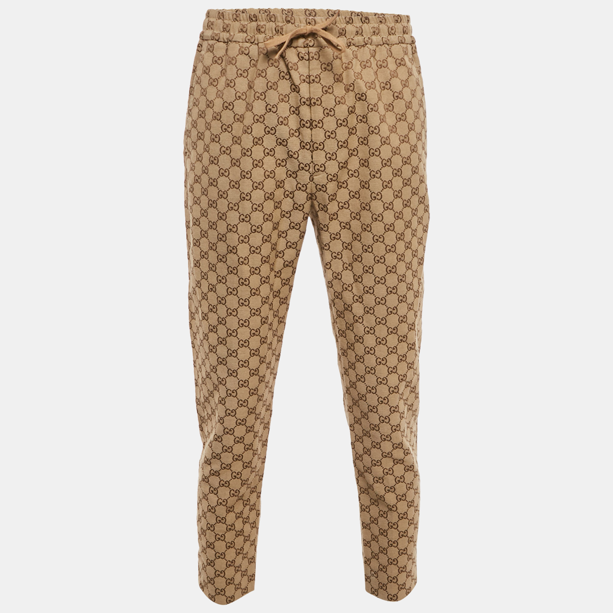 Pre-owned Gucci Brown Gg Jacquard Canvas Track Pants M