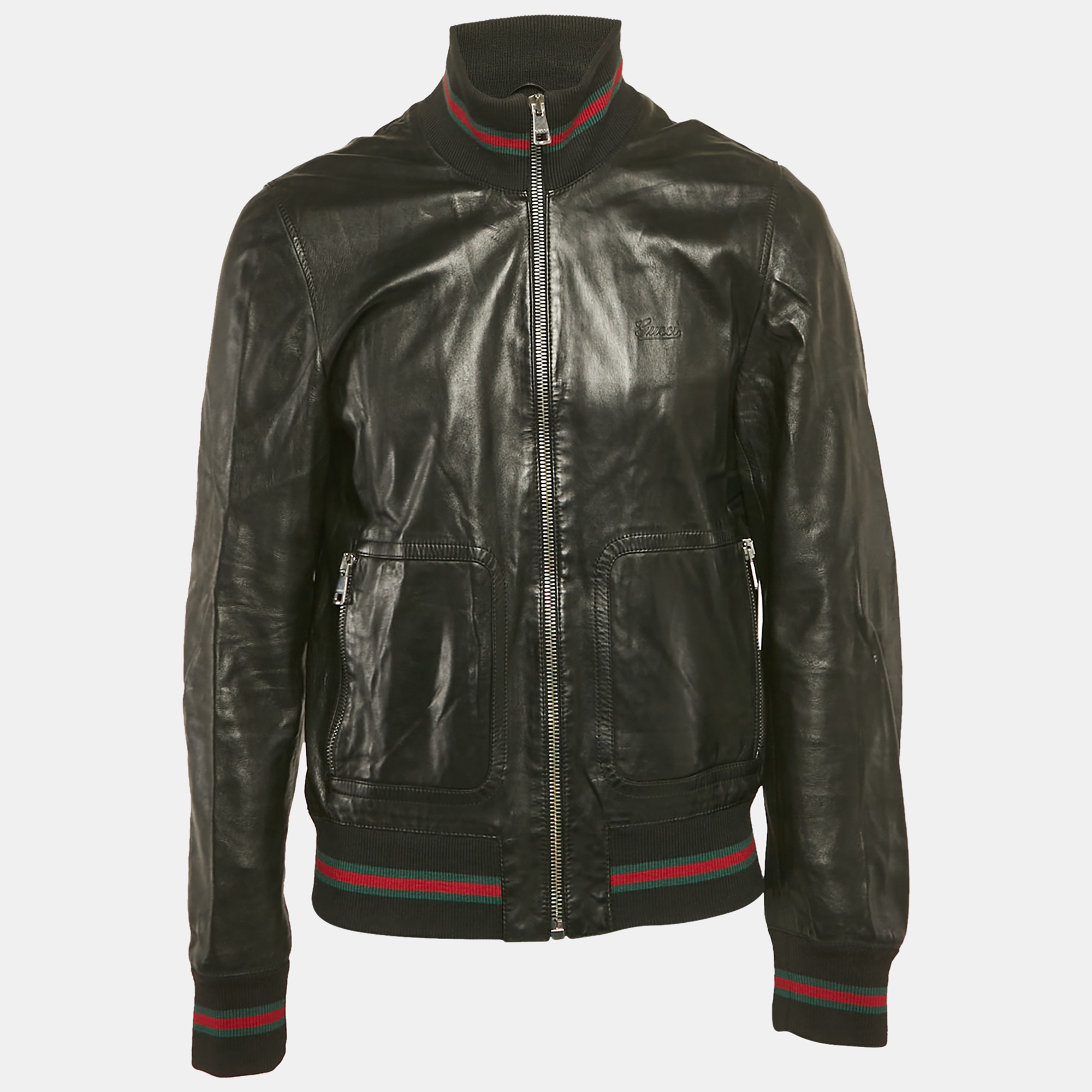 

Gucci Black Leather Bomber Jacket XL