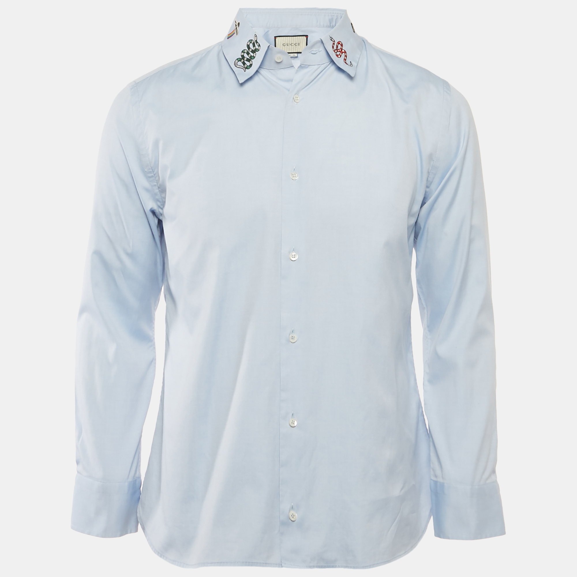 

Gucci Blue Snake Embroidered Collar Cotton Duke Shirt S