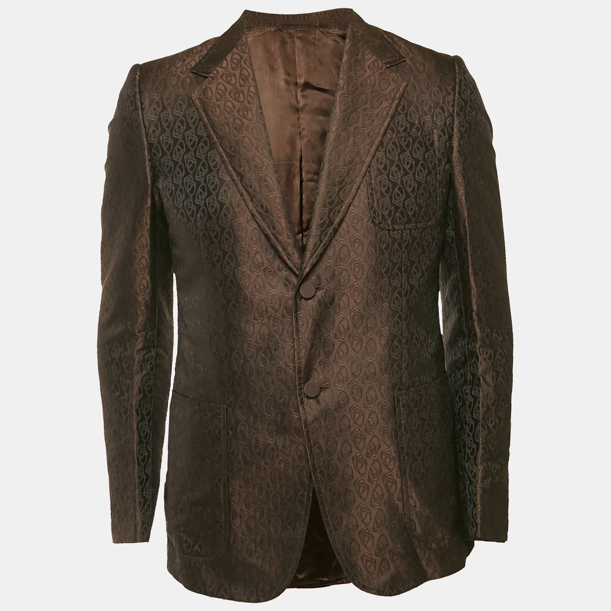 

Gucci Brown Horse-Bit Jacquard Single Breasted Blazer L