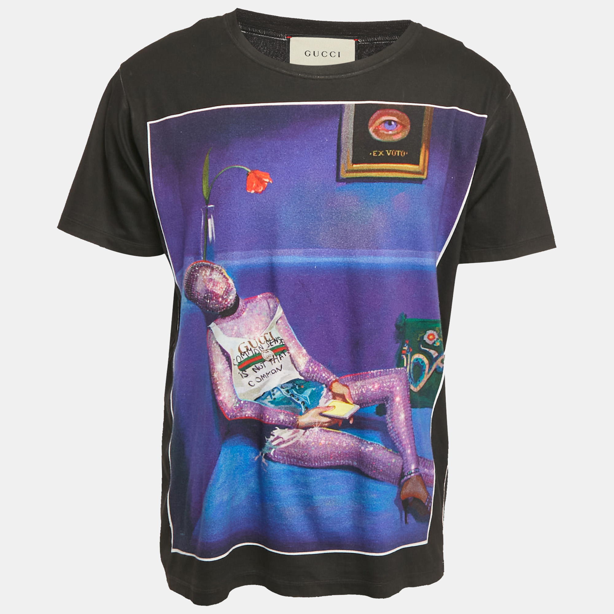 

Gucci Black Printed Cotton Crew Neck T-Shirt M