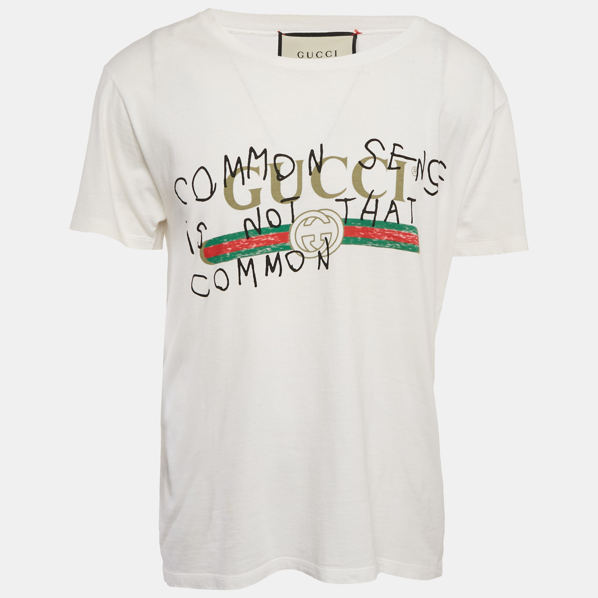 

Gucci White Vintage Logo Print Jersey Distressed T-Shirt M