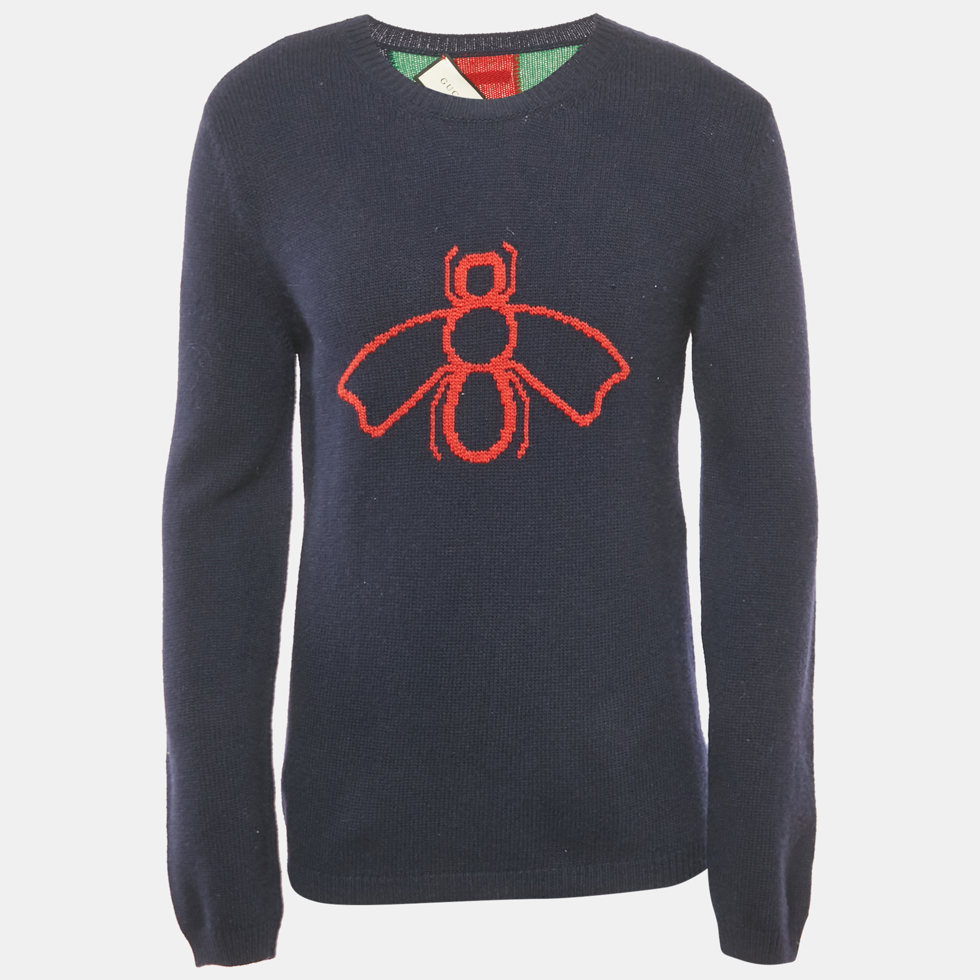 

Gucci Navy Blue Bee Web Stripes Wool Sweater M