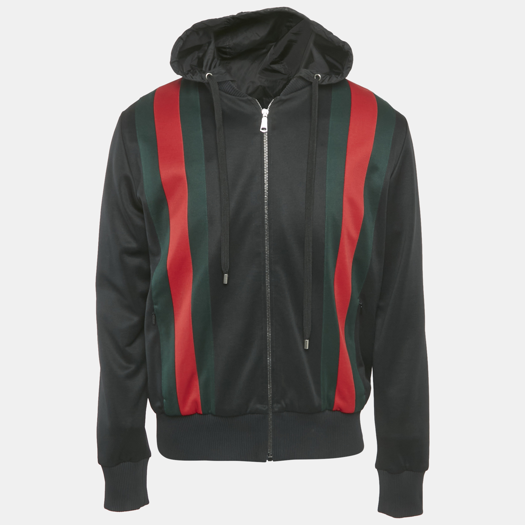 

Gucci Black Web Striped Jersey Hooded Jacket M